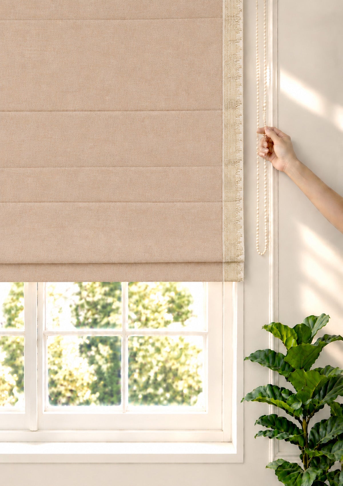 Kinari Pink Sand & Gold Ethnic Linen Cotton Blend Textured Blind For Livingroom / Bedroom | Room Darkening