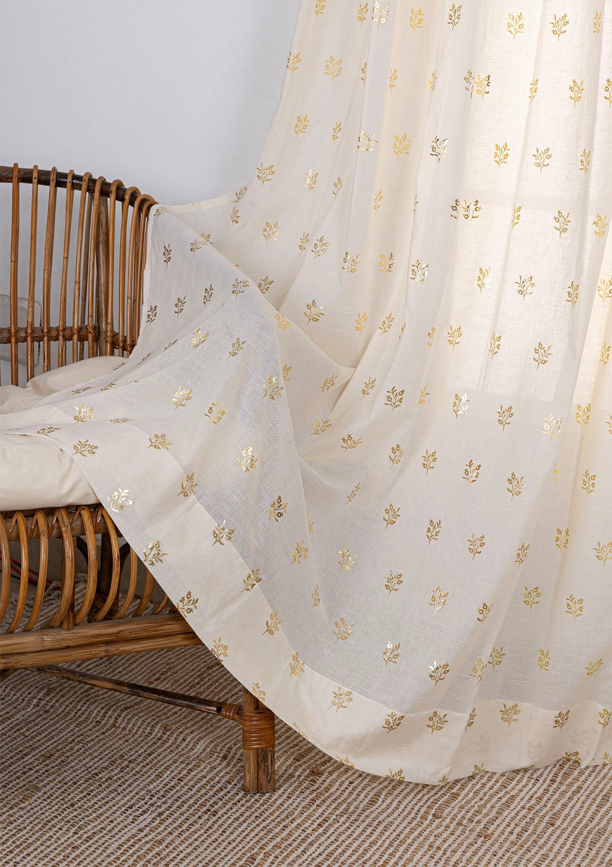 Induja 100% Cotton Sheer Gold Printed Curtain for living room & bedroom - Light Filtering - Beige - Single Piece