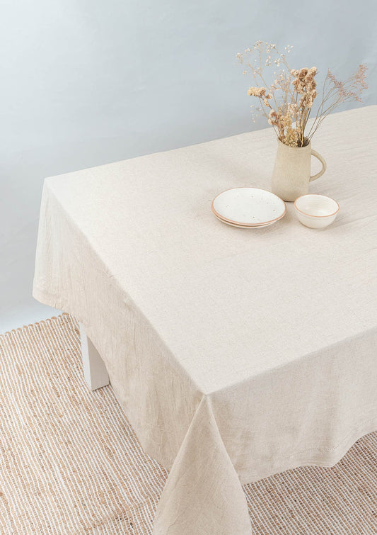 Earthy solid linen textured table cloth for 4 seater or 6 seater - Beige
