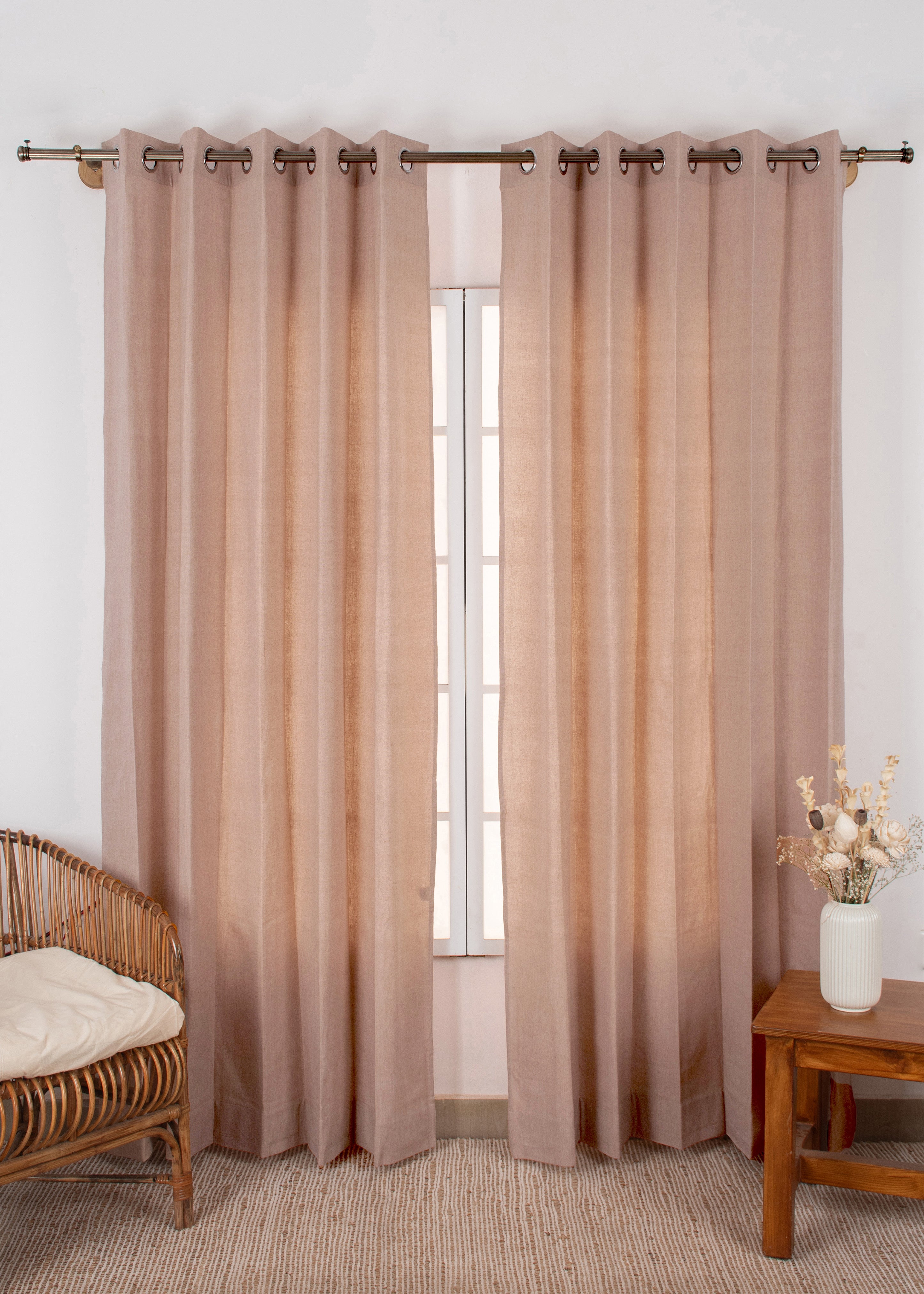Pink Sand Solid Linen Cotton Fabric - Room darkening - Pink