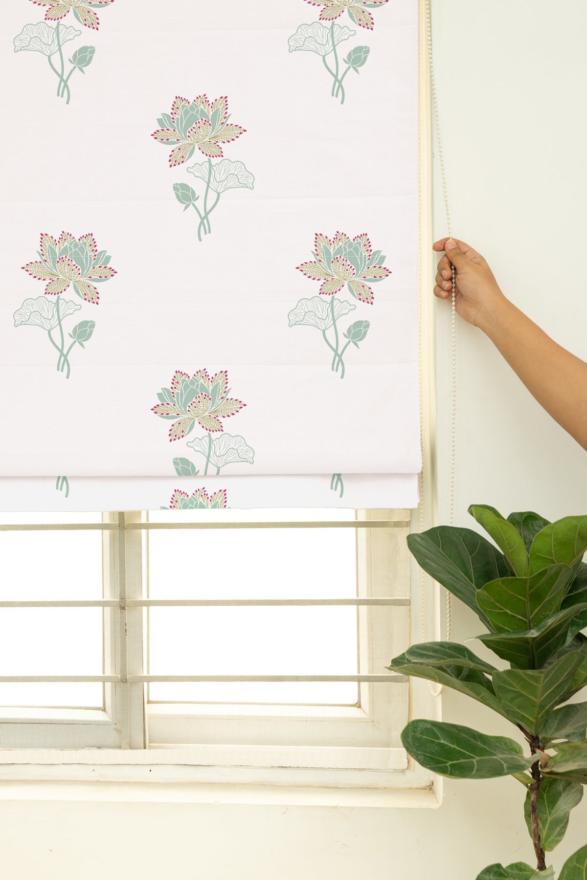 Kamala 100% Customizable Cotton floral blind for living room - Room darkening