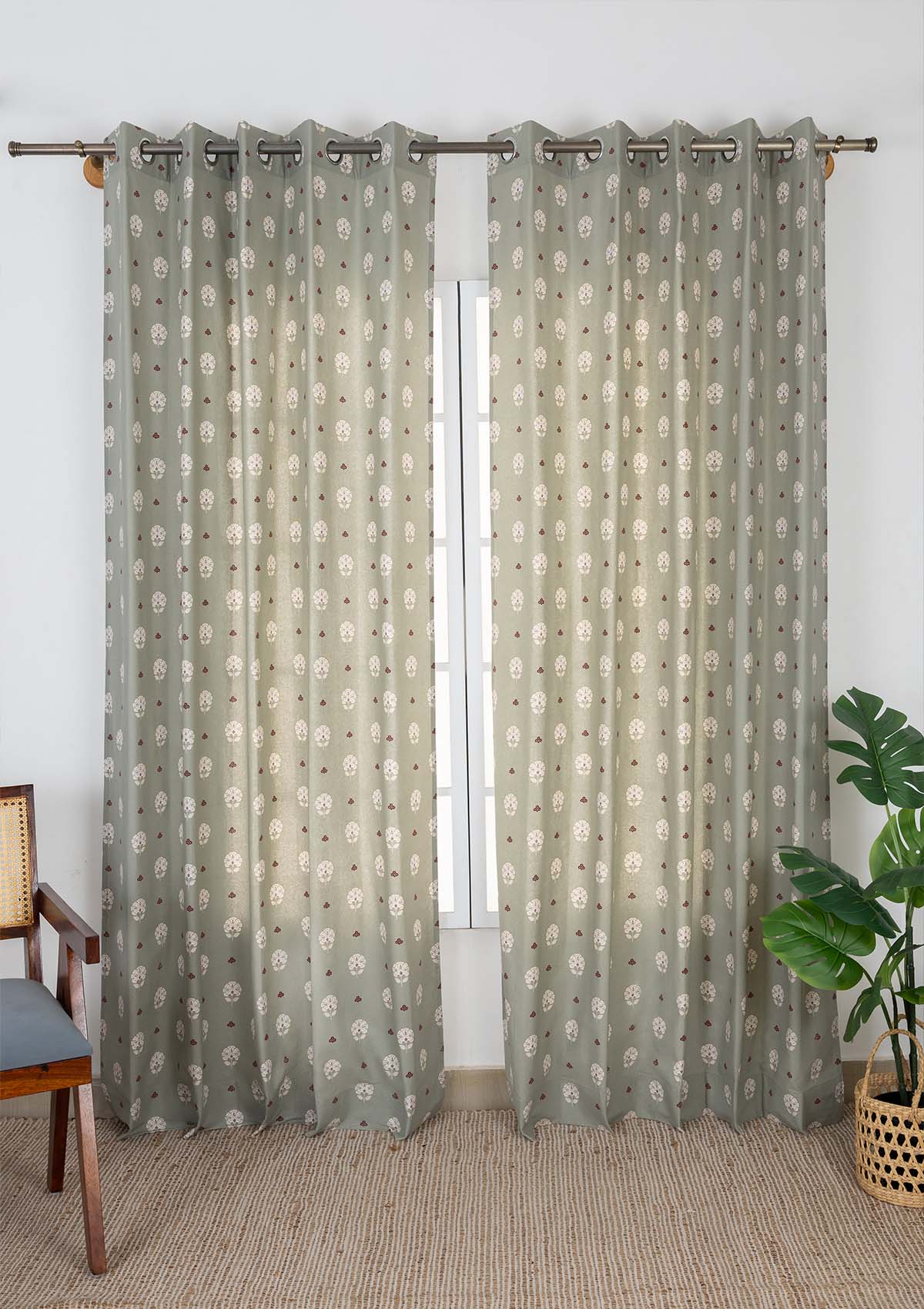 Gulnaar Green Ethnic 100% Cotton Printed Curtain For Livingroom / Bedroom | Room Darkening | Single Piece