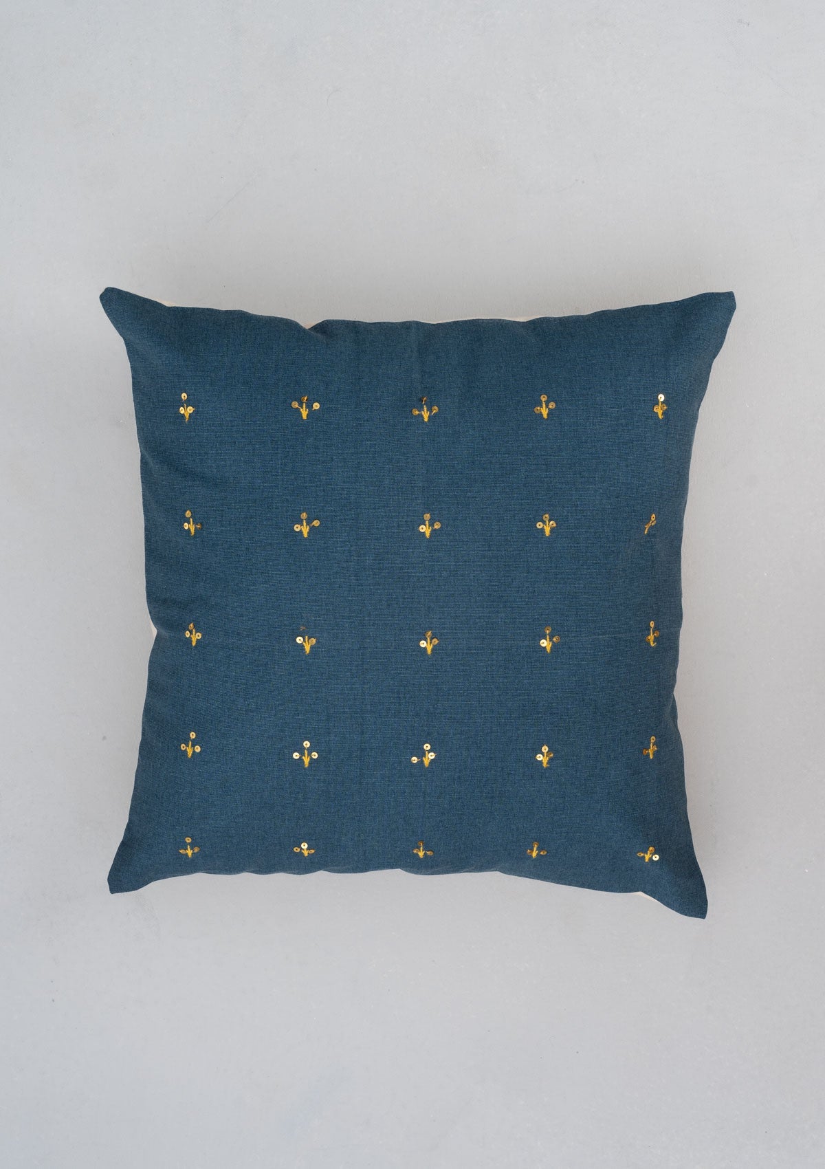 Kohinoor Sequined ethnic cotton cushion cover for sofa - Indigo