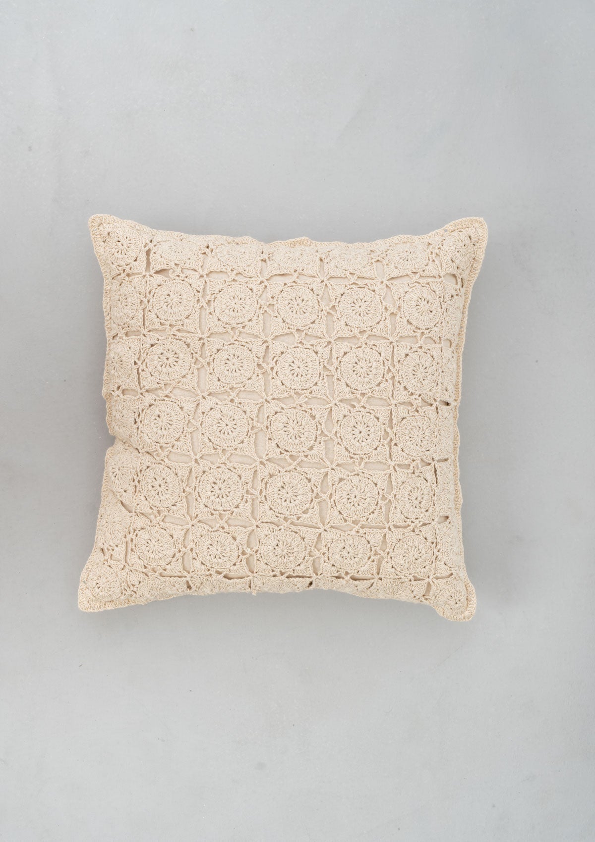 Oyster 100% cotton crochet antique piece cushion cover for sofa - Ivory