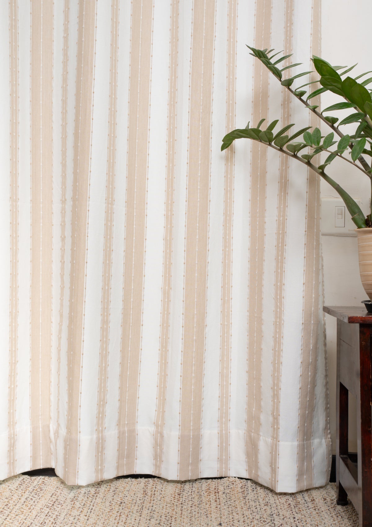 Caramel 100% cotton geometric curtain for living room -Room darkening - Beige - Single Piece