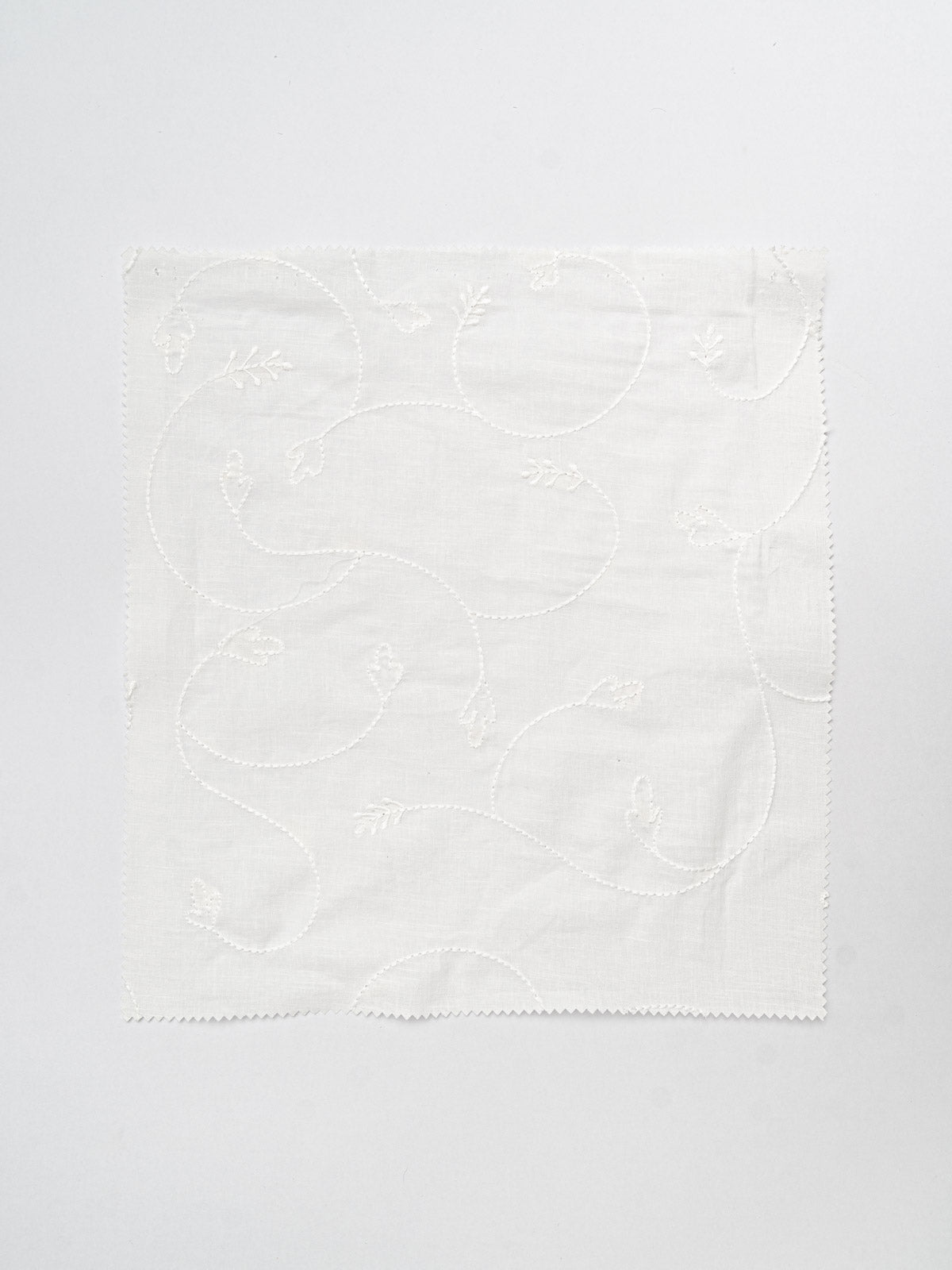 Ivy Vines Embroidered printed cotton Fabric - White