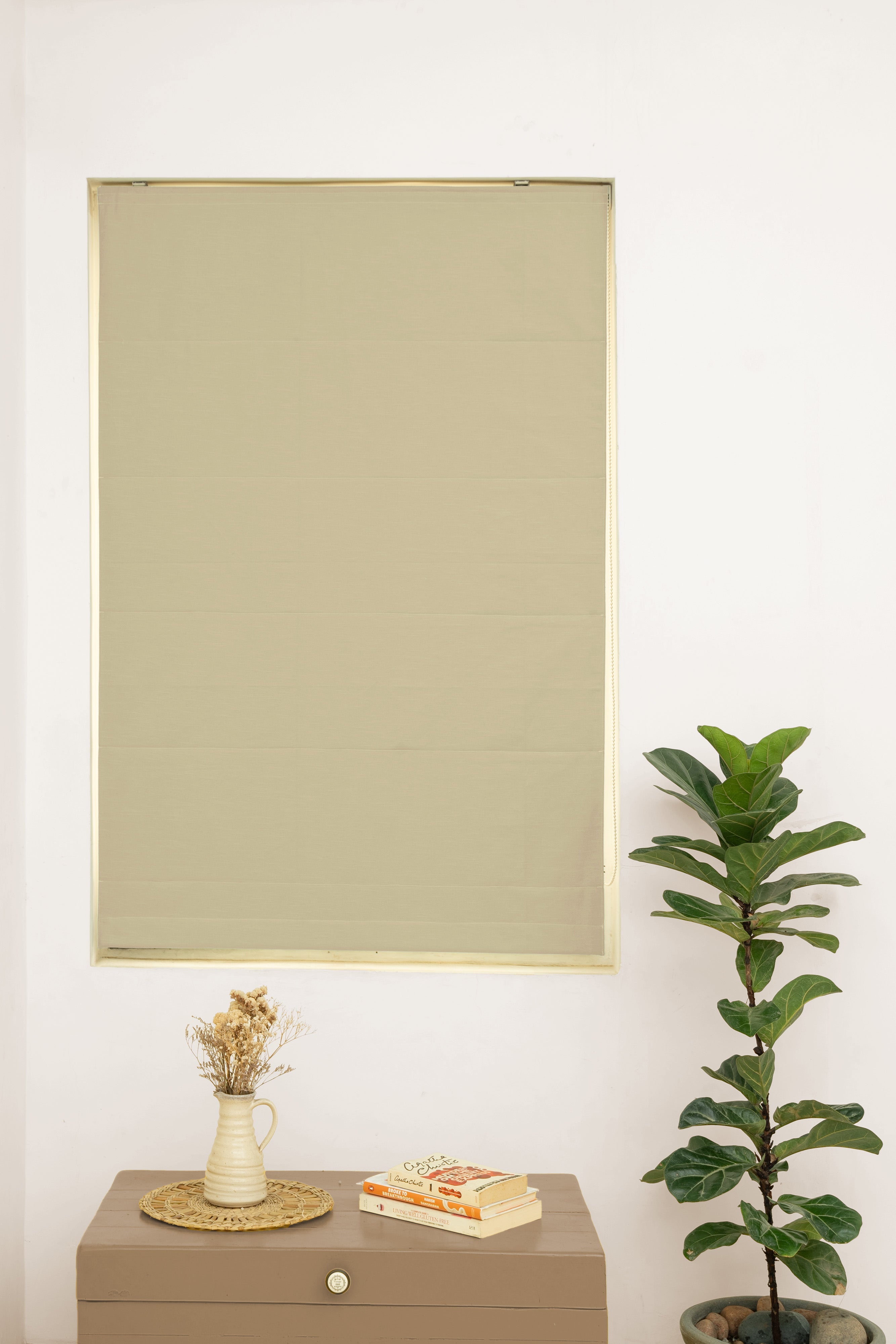 Solid Herb Green 100% Customizable Cotton plain blind for bedroom - Room darkening