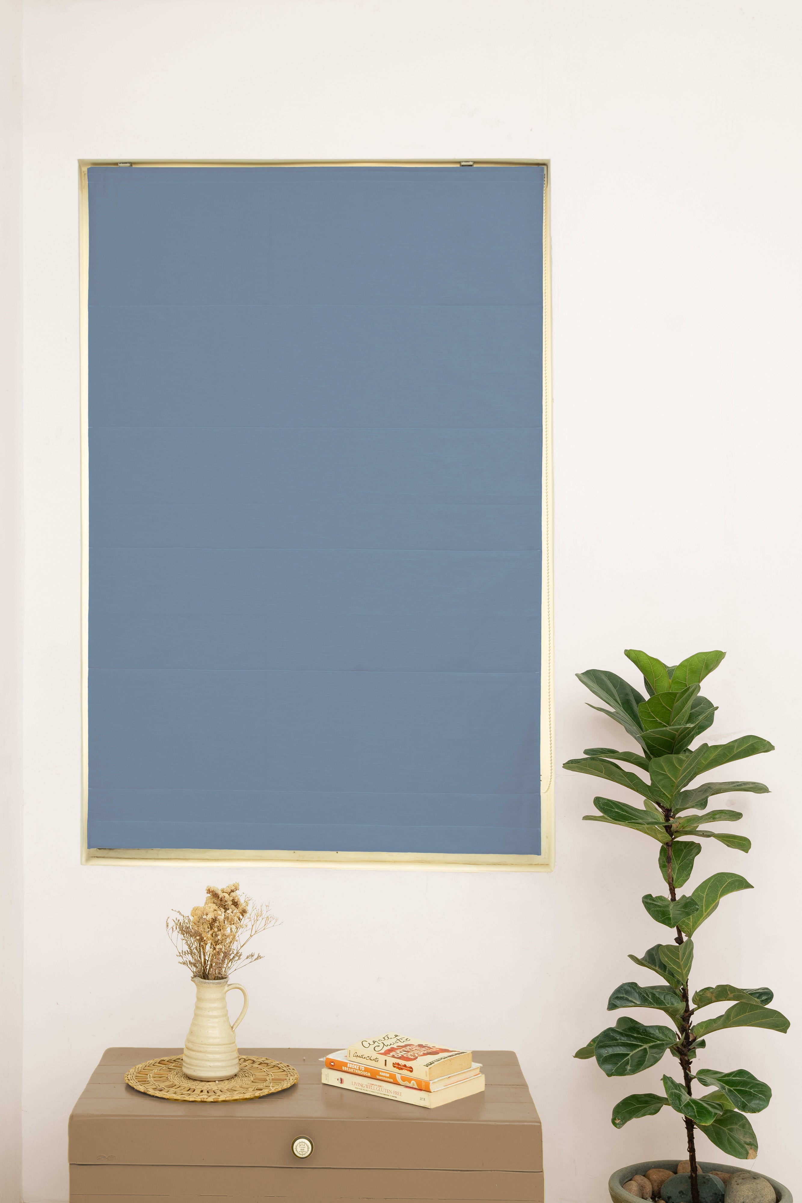 Solid Mist Blue 100% Customizable Cotton plain blind for bedroom - Room darkening