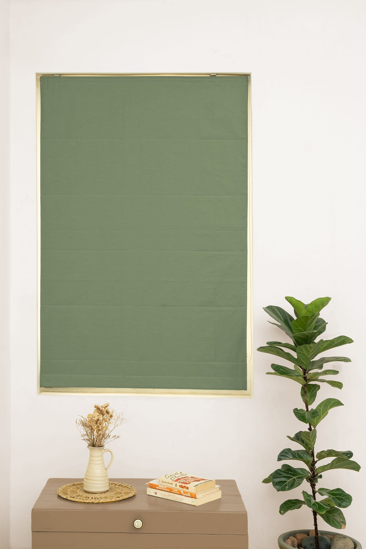 Solid Pepper Green 100% Customizable Cotton plain blind for bedroom - Room darkening
