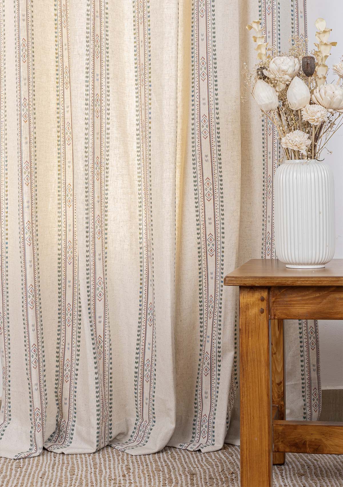 Kalai Linen Cotton Printed Curtain for living room & bedroom - Light Reduction - Multicolor - Single Piece
