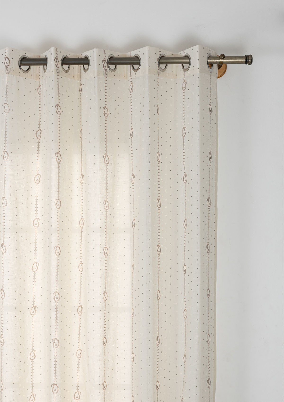 Ambi Brown & Grey Ethnic 100% Cotton Sheer Printed Curtain For Livingroom / Bedroom | Light Filtering | Single Piece