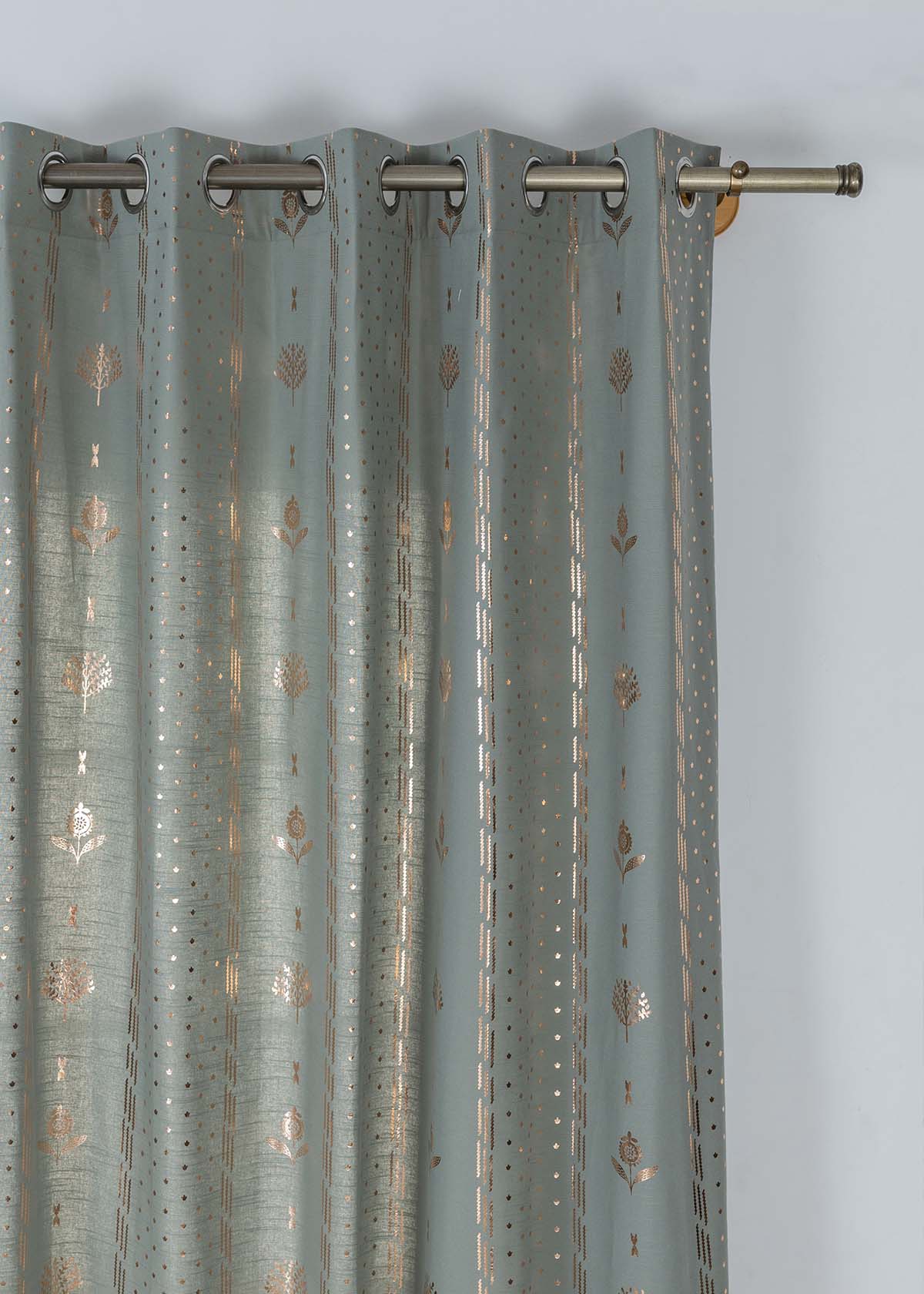 Iniya Green & Copper Ethnic 100% Cotton Copper Printed Curtain For Livingroom / Bedroom | Room Darkening | Single Piece