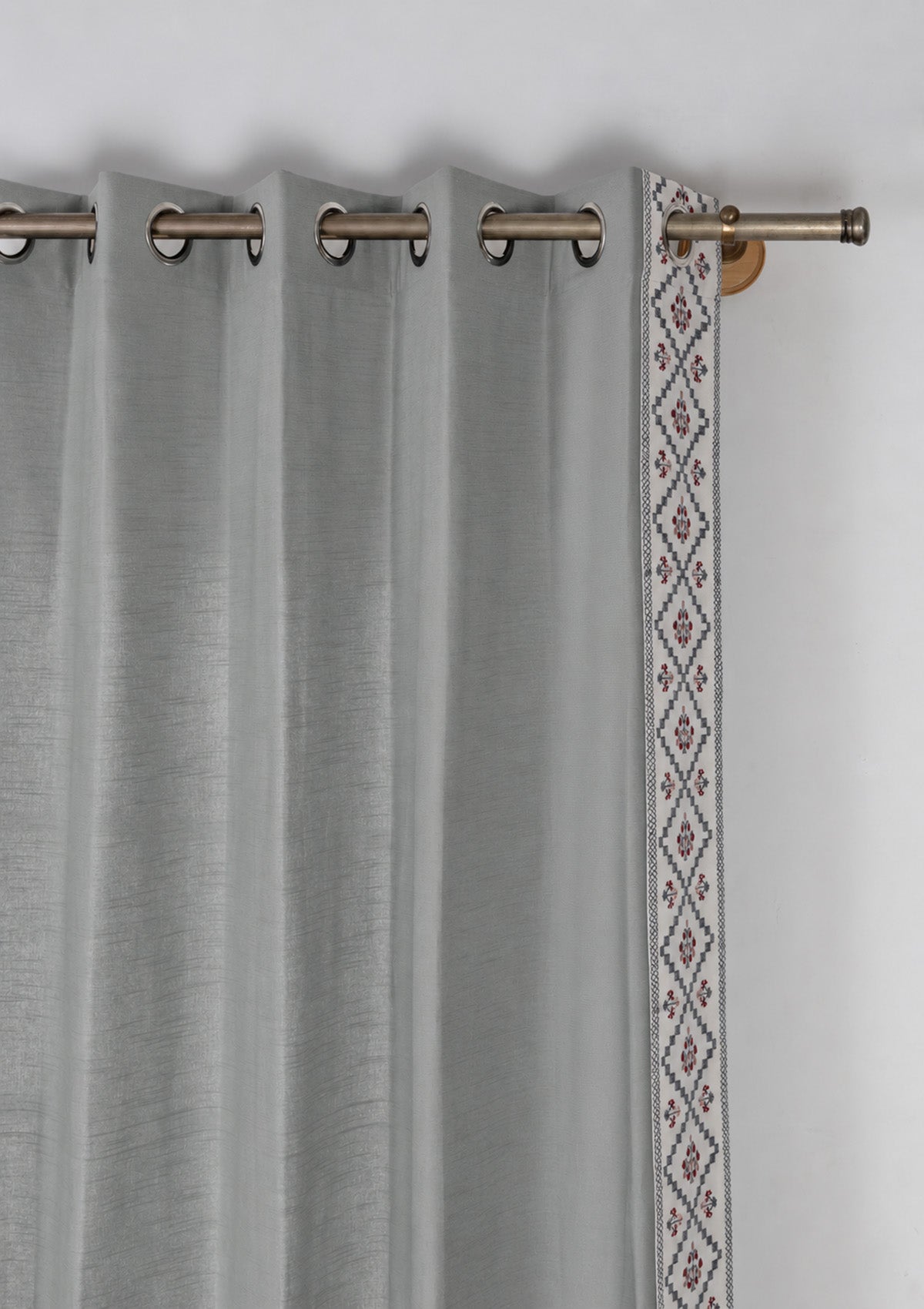 Ketaki Ultimate Grey & Blue Geometric 100% Cotton Embroidered Curtain For Livingroom / Bedroom | Room Darkening | Single Piece