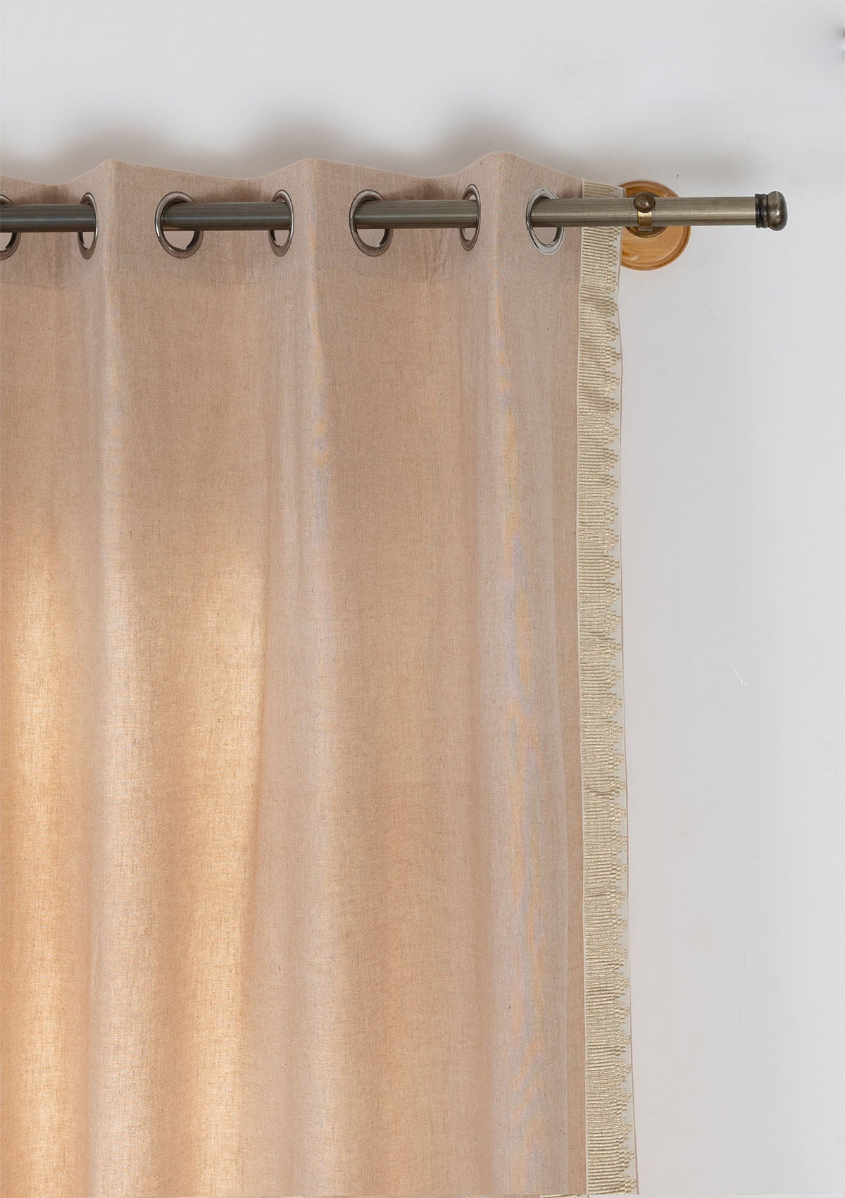 Kinari Pink Sand & Gold Ethnic Linen Cotton Blend Textured Curtain For Livingroom / Bedroom | Room Darkening | Single Piece