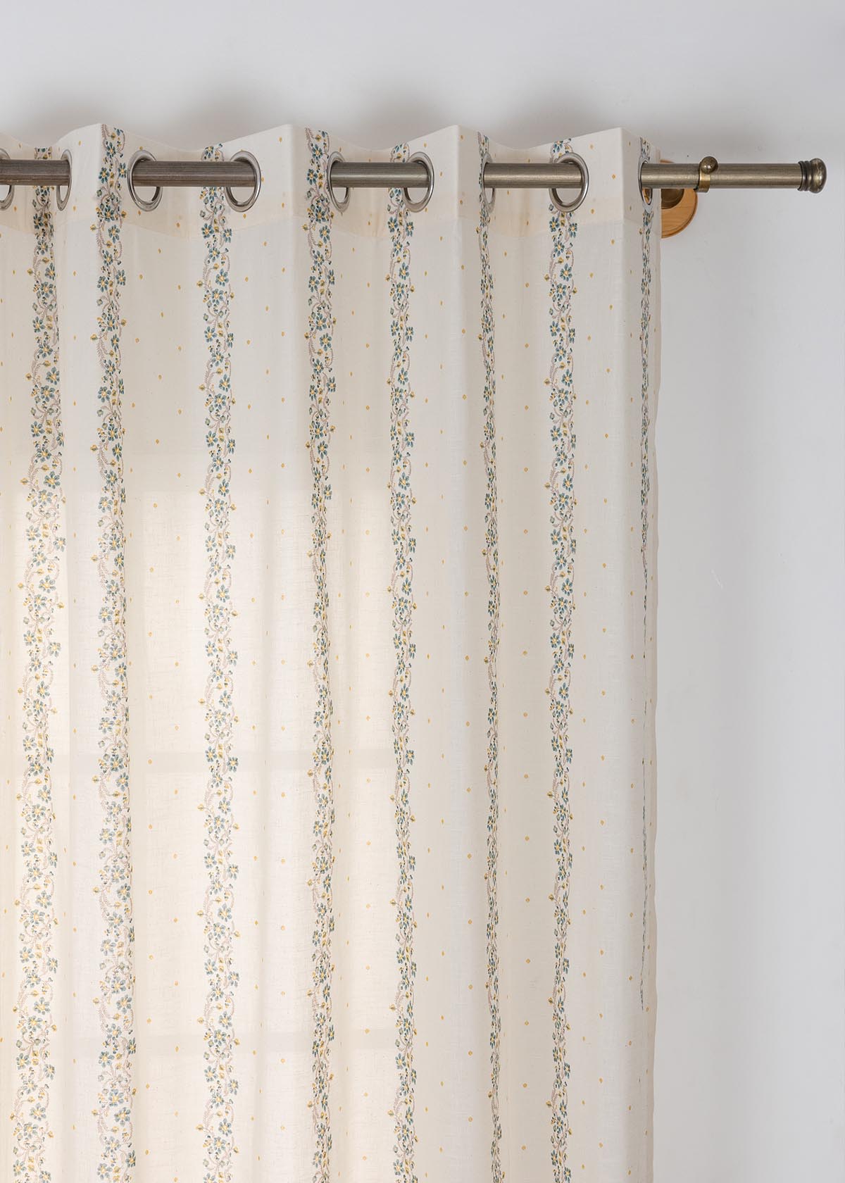 Kodi Teal Floral 100% Cotton Sheer Printed Curtain For Livingroom / Bedroom | Light Filtering | Single Piece