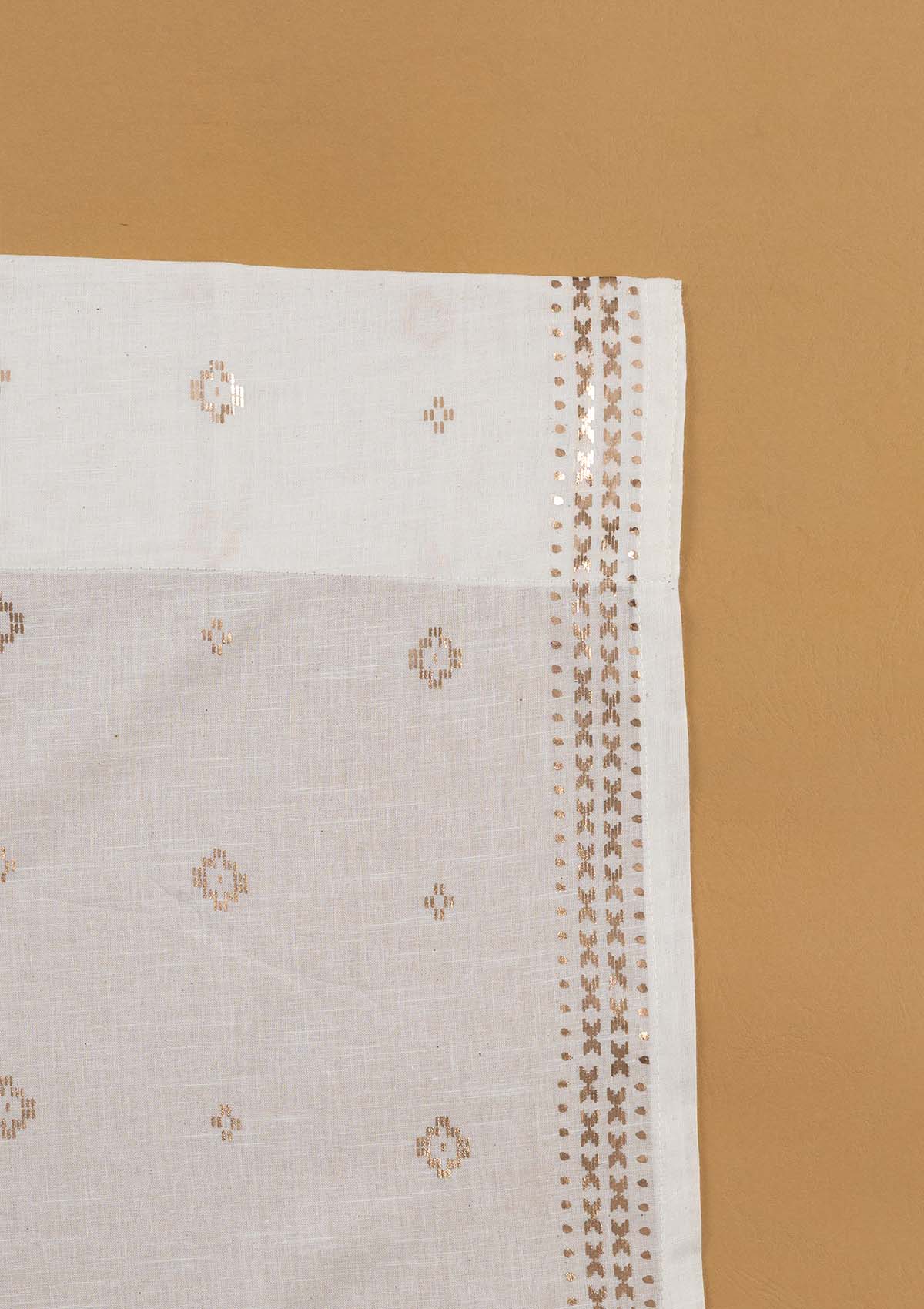 Kani Copper Beige Geometric 100% Cotton Sheer Printed Curtain For Livingroom / Bedroom | Light Filtering | Single Piece