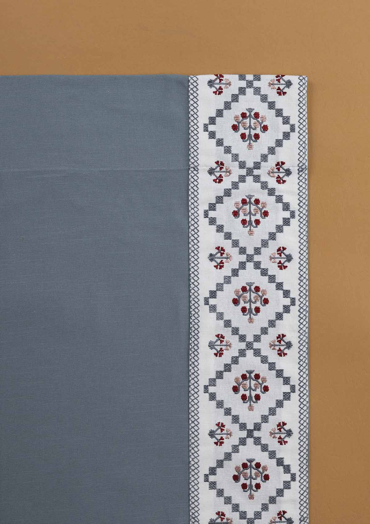 Ketaki Mist Blue & Pink Geometric 100% Cotton Embroidered Curtain For Livingroom / Bedroom | Room Darkening | Single Piece