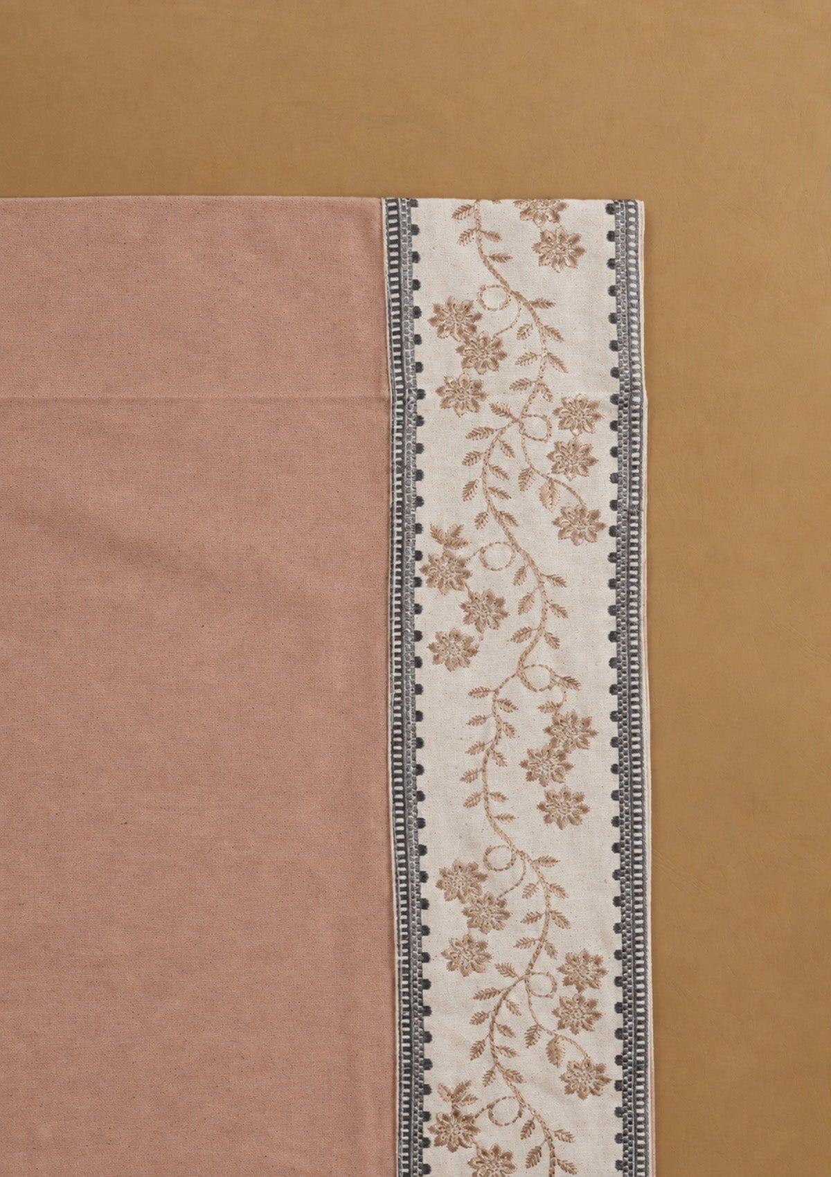 Mogra Mahogany Brown & Grey Floral 100% Cotton Embroidered Curtain For Livingroom / Bedroom | Room Darkening | Single Piece