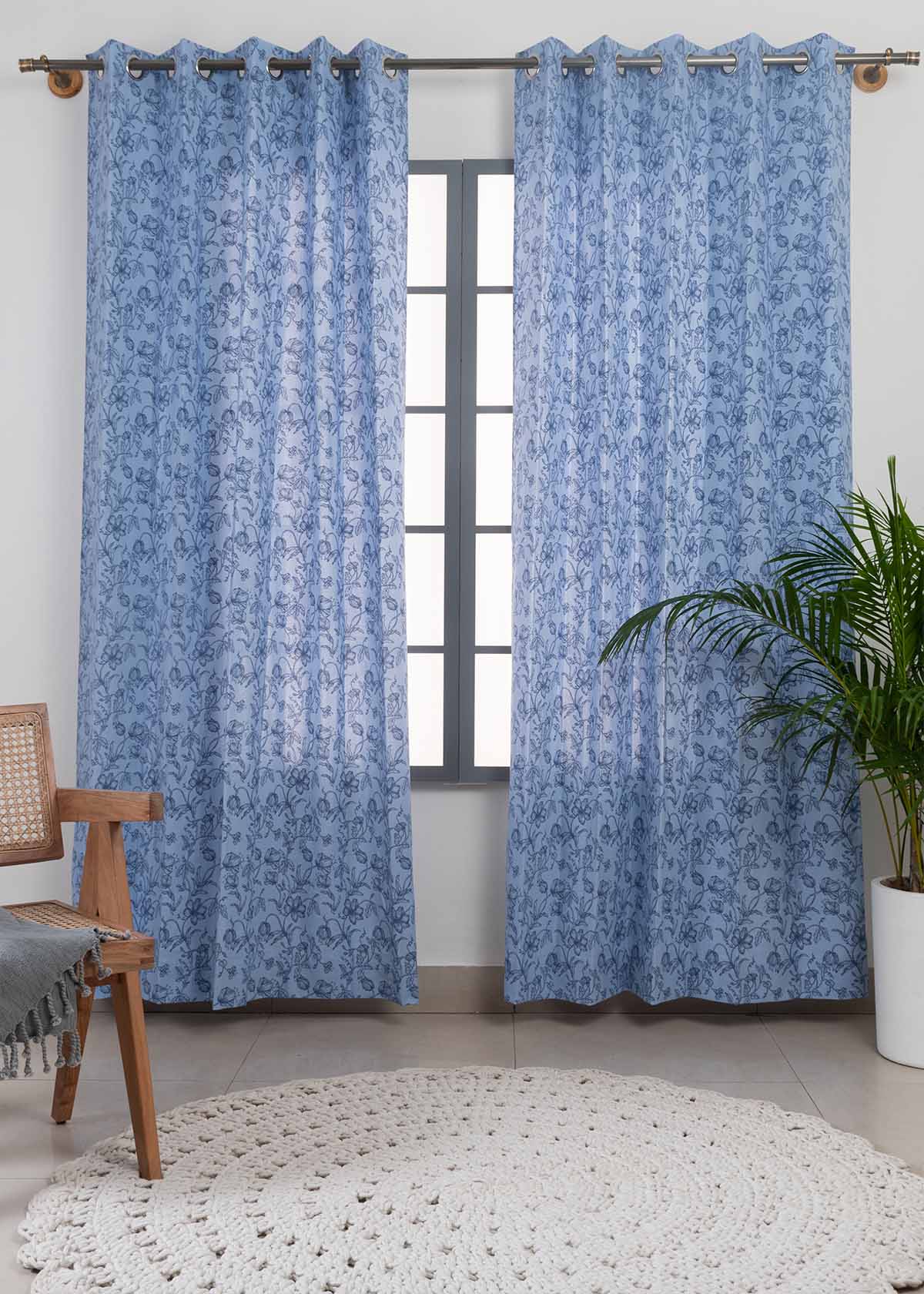 French Farmhouse printed cotton Fabric - Blue