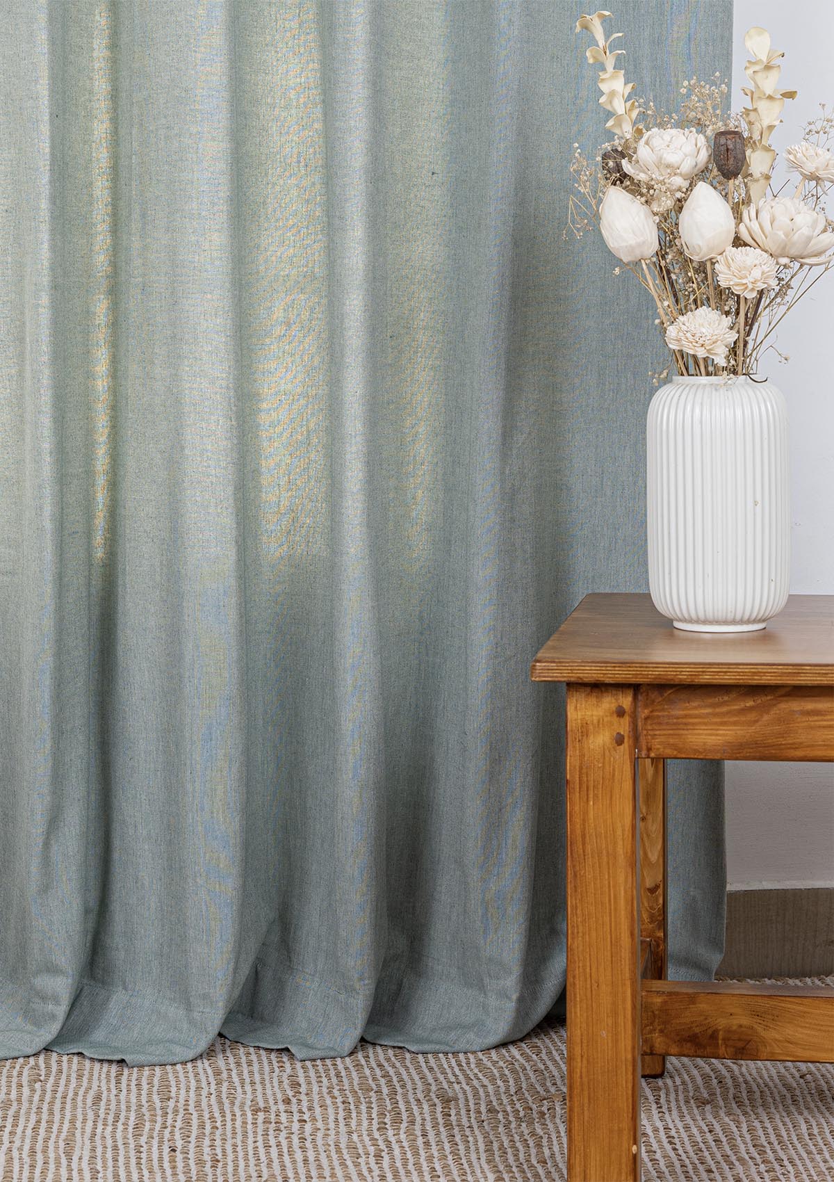 Ocean Teal Linen Cotton Plain Curtain for living room & bedroom - Room Darkening - Single Piece