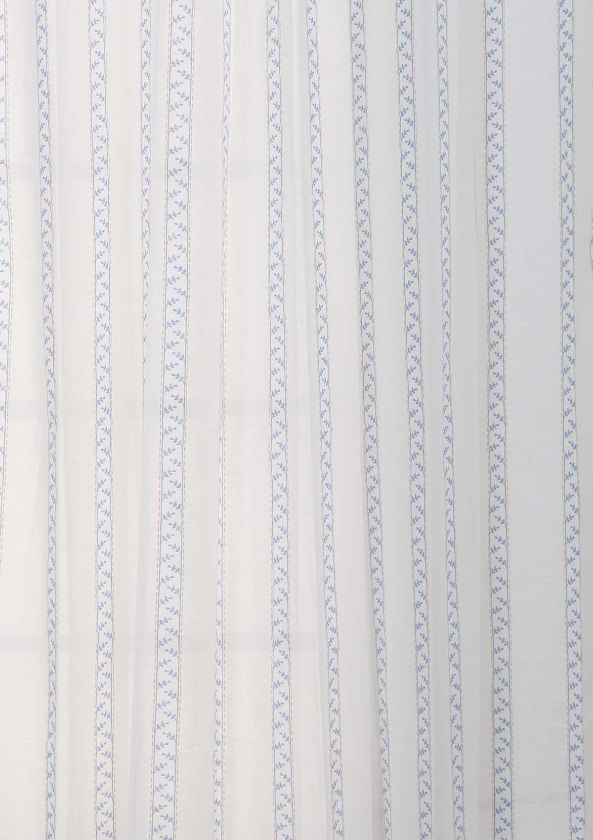 Oriental Stripes 100% Cotton Sheer Geometric curtain for Living room & bedroom - Light filtering - Powder Blue - Single Piece