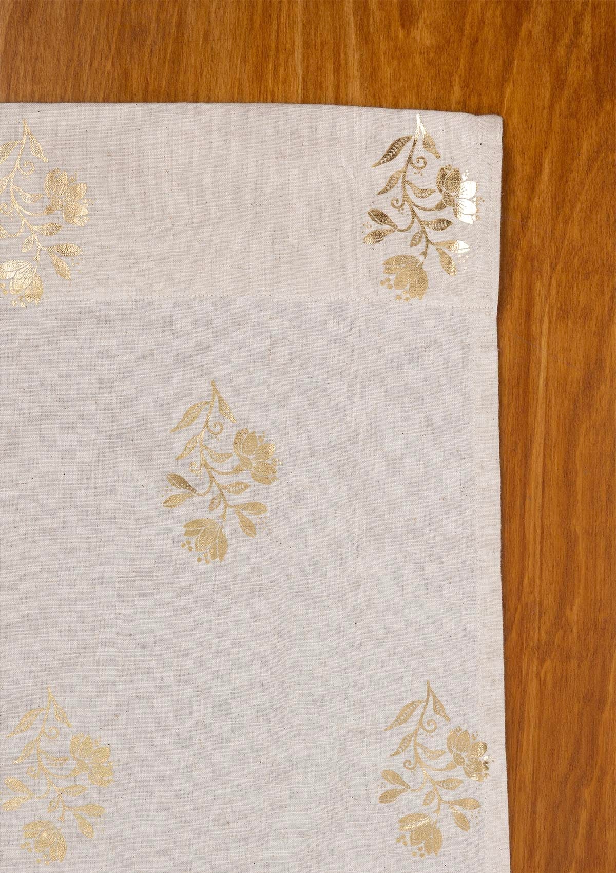 Roha Linen Cotton Gold Printed Curtain for living room - Light Reduction - Beige- Single Piece