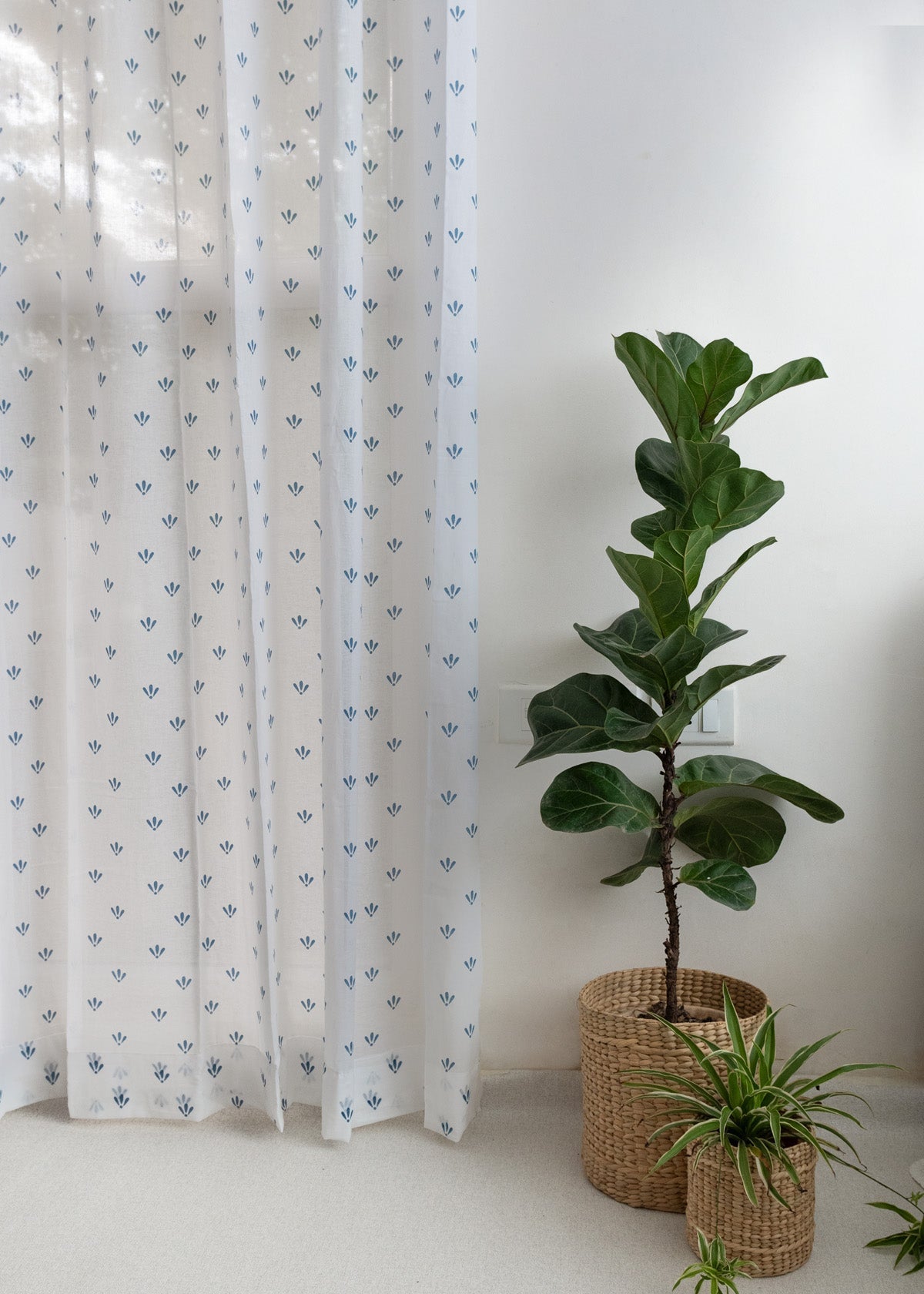 Aniseed printed sheer Fabric - Indigo