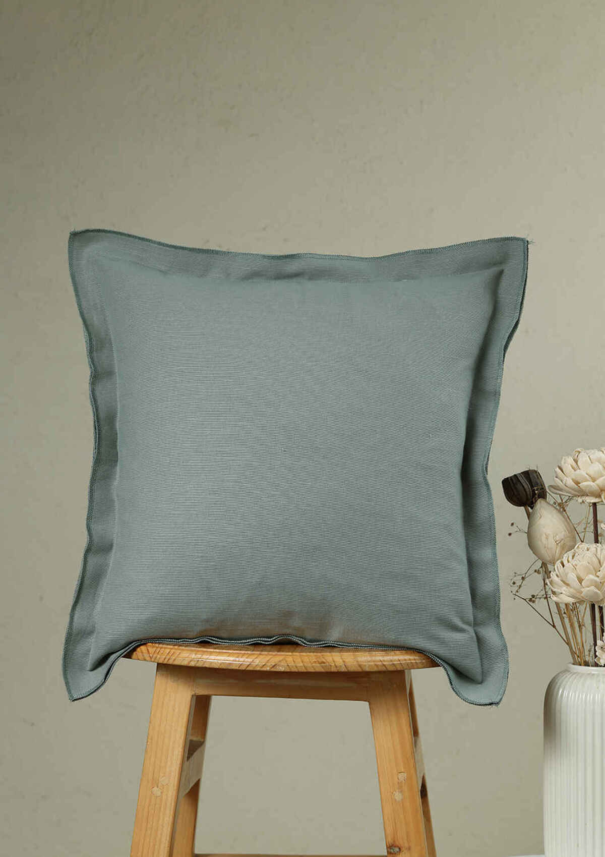 Basil Green Solid 100% Cotton Cushion Cover For Sofa