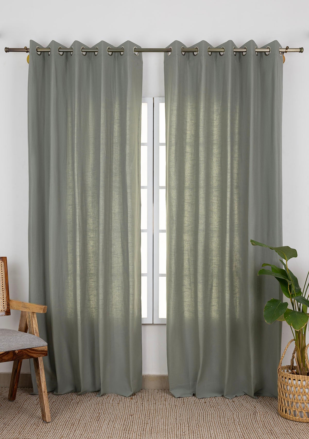 Basil Green Solid 100% Cotton Curtain For Bedroom| Room Darkening | Single Piece