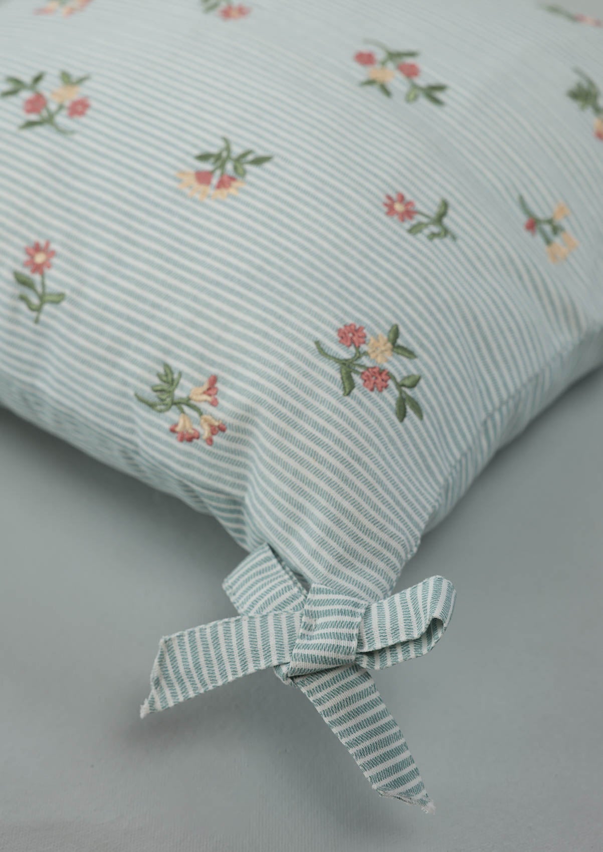 Belle Teal Embroidered 100% Cotton Cushion Cover For Sofa
