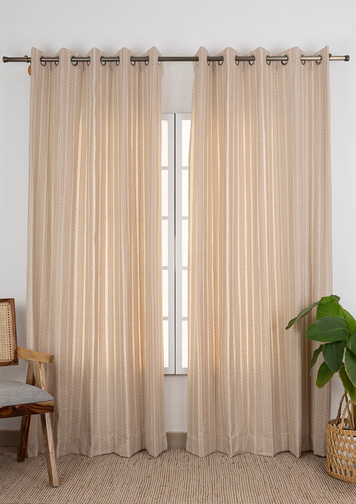 Biscotti Beige Textured 100% Cotton Linen Curtain For Living Room | Light Filtering | Single Piece