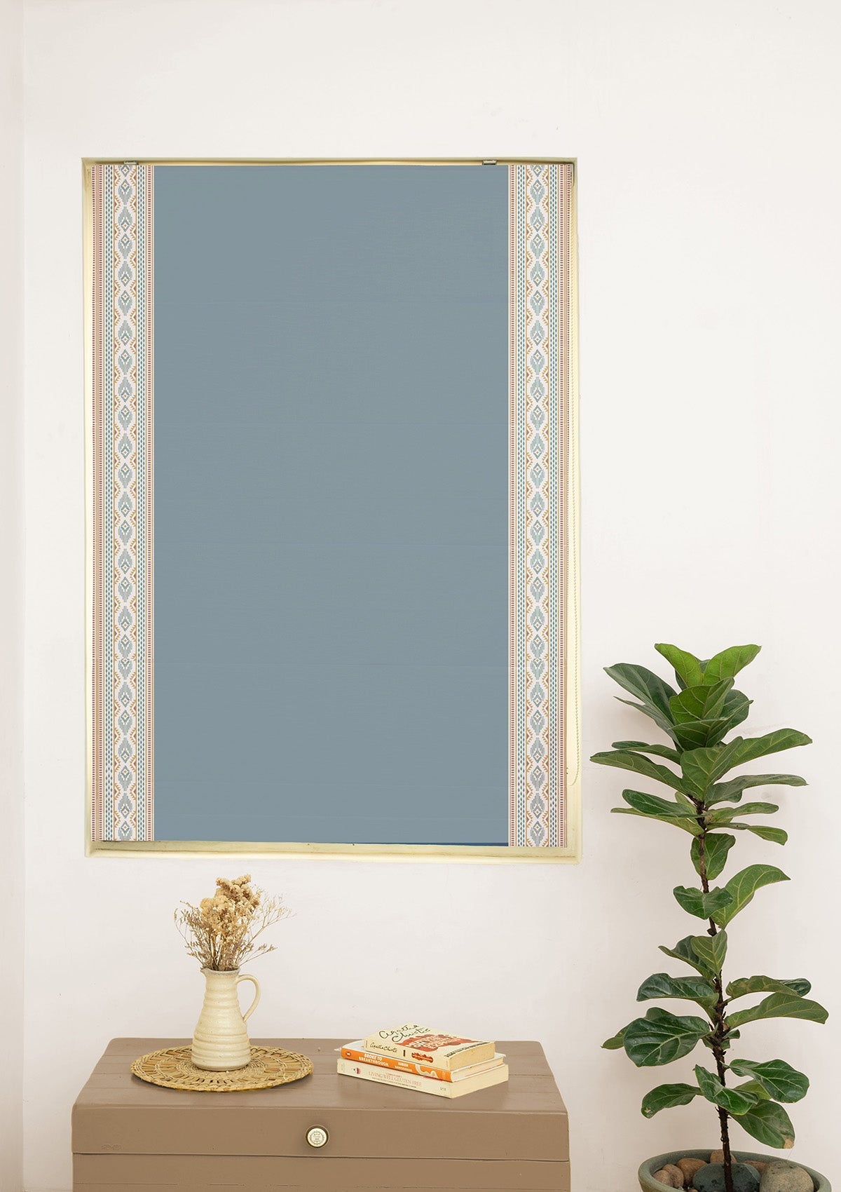 Elba Marine Teal Embroidered Trim 100% Cotton Blind For Bedroom | Room Darkening