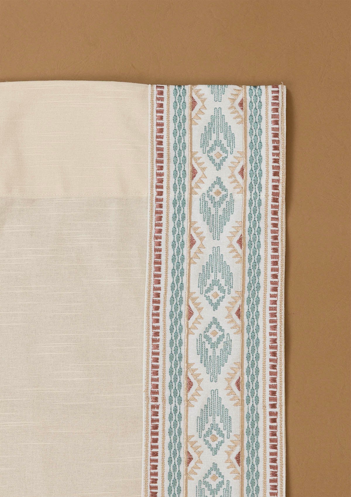 Elba Cream Embroidered Trim 100% Cotton Curtain For Living Room |Room Darkening | Single Piece
