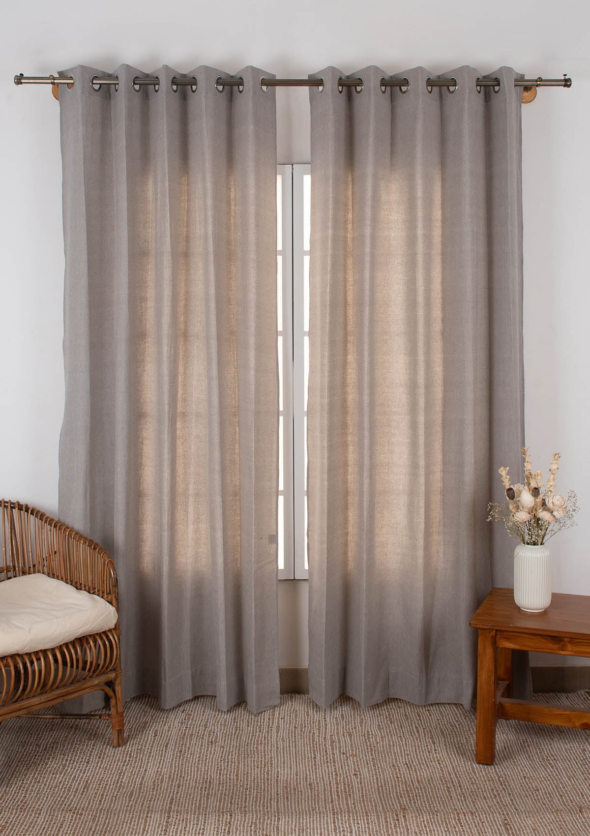 Elephant Grey Solid Linen Cotton Fabric - Room darkening - Grey