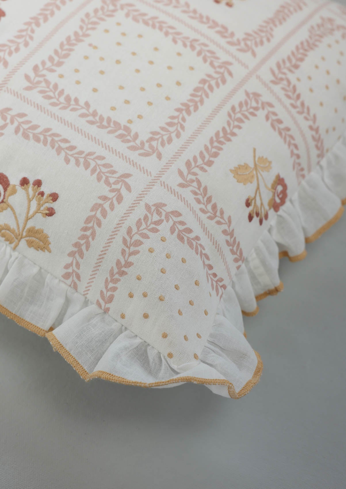 Elora Pink Embroidered 100% Cotton Cushion Cover For Sofa
