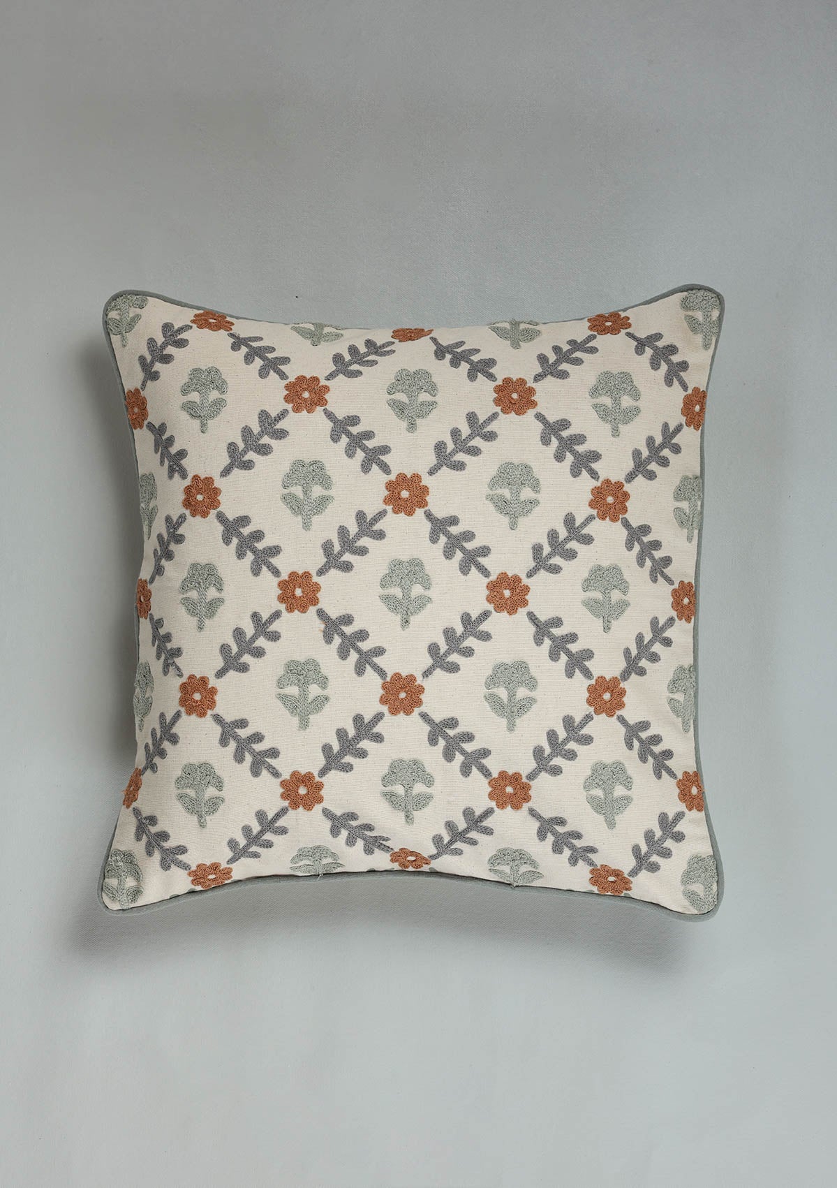 Flora Multicolor Embroidered 100% Cotton Cushion Cover For Sofa