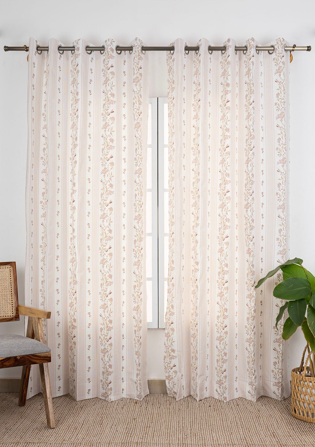 Flutter Pink Floral Printed 100% Cotton Curtain For Bedroom | Light Reduction | Single Piece