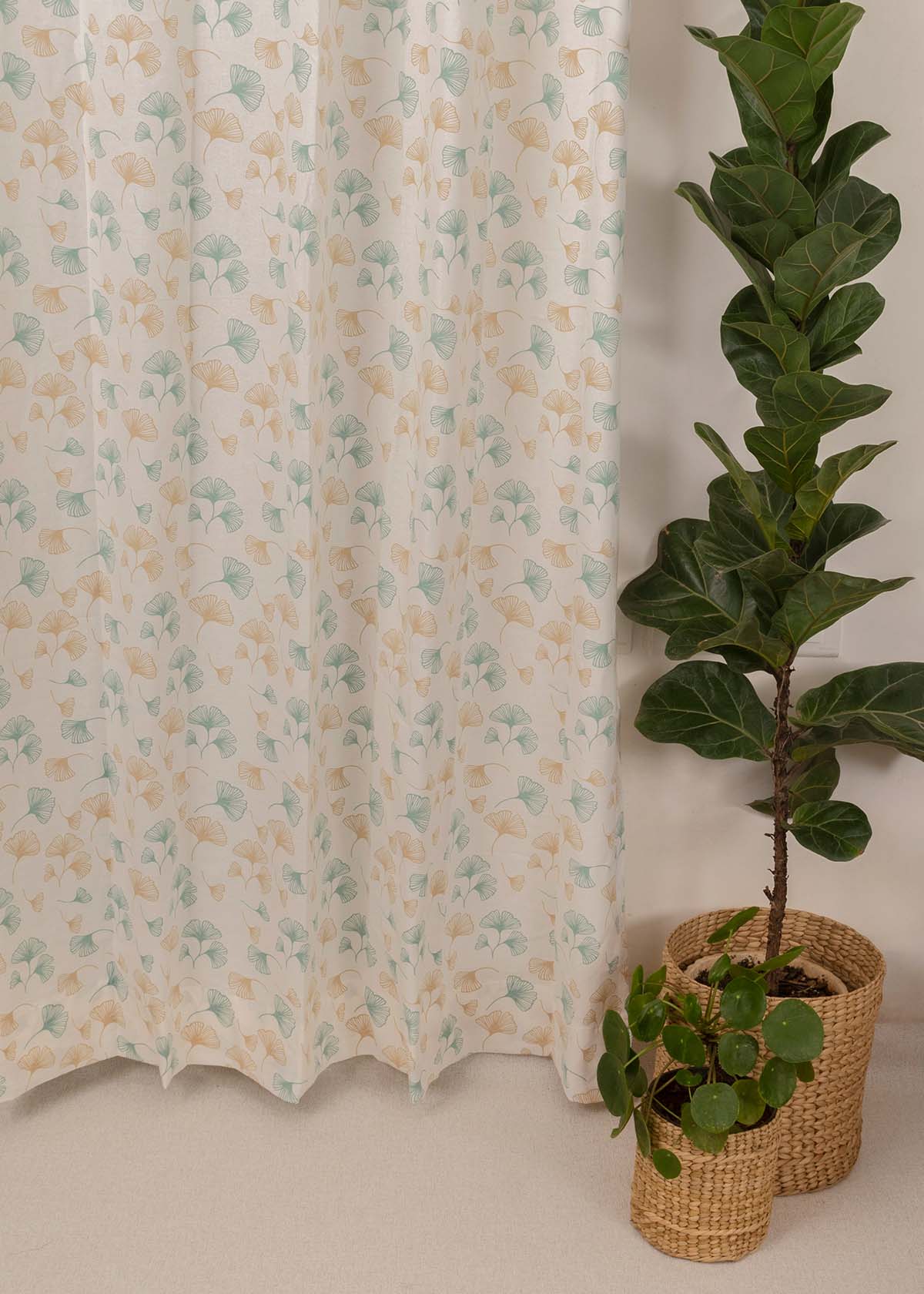 Gingko printed cotton Fabric - Nile Blue