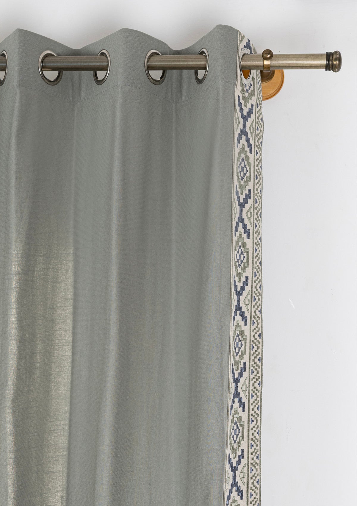 Glen Basil Green Embroidered Trim 100% Cotton Curtain For Living Room | Room Darkening | Single Piece