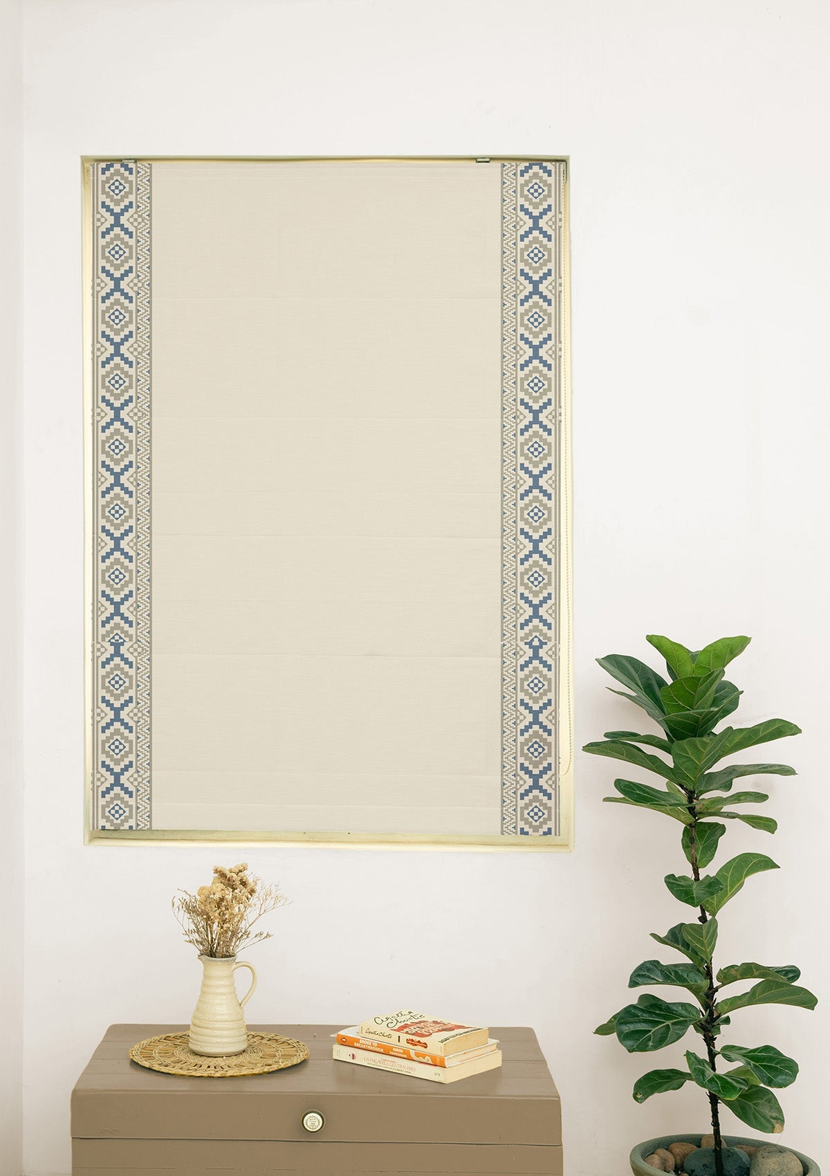 Glen Beige Embroidered Trim 100% Cotton Blind For Living Room | Room Darkening