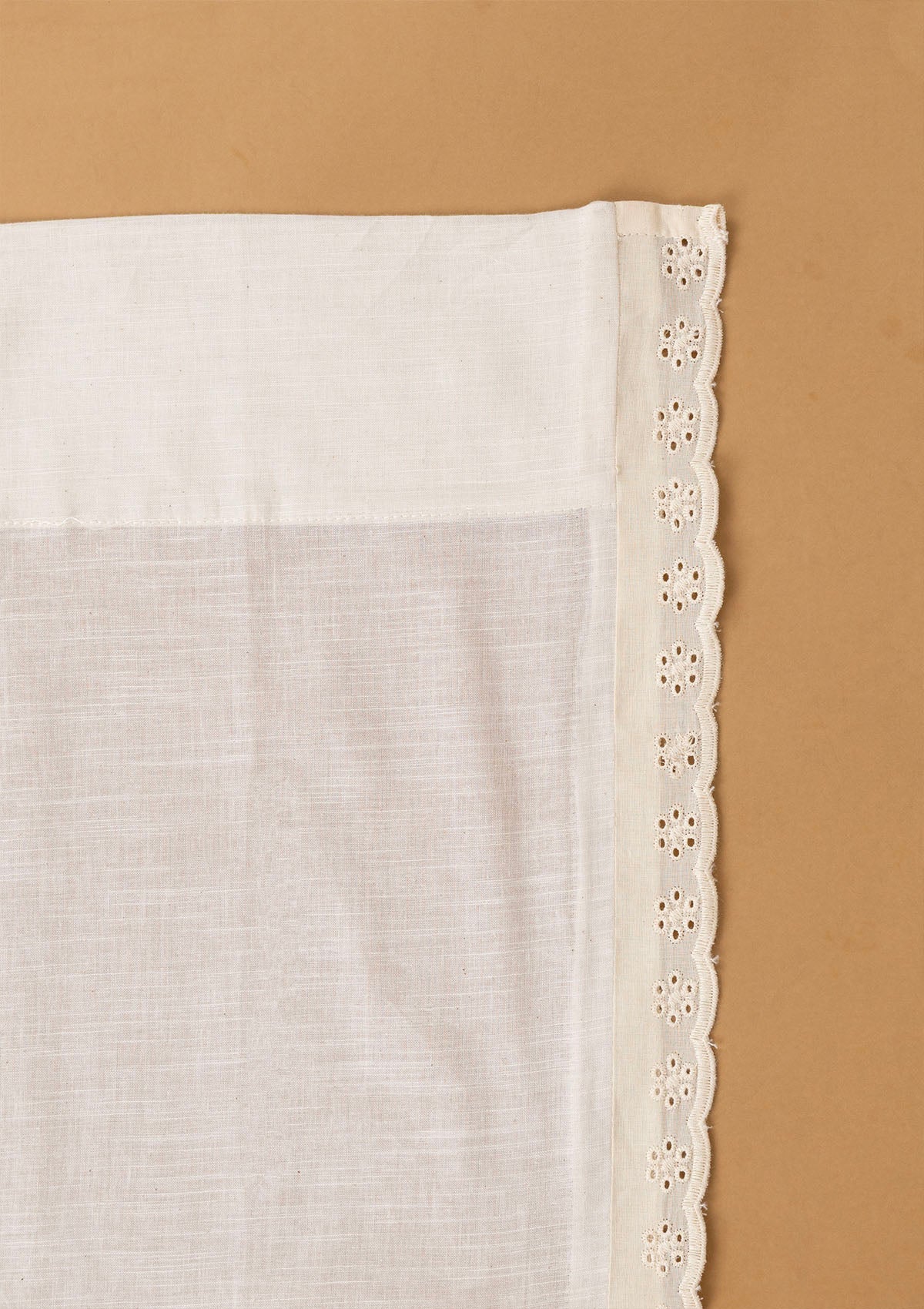 Hakoba Cream Sheer Lace Trim 100% Cotton Curtain For Living Room | Room Darkening | Single Piece