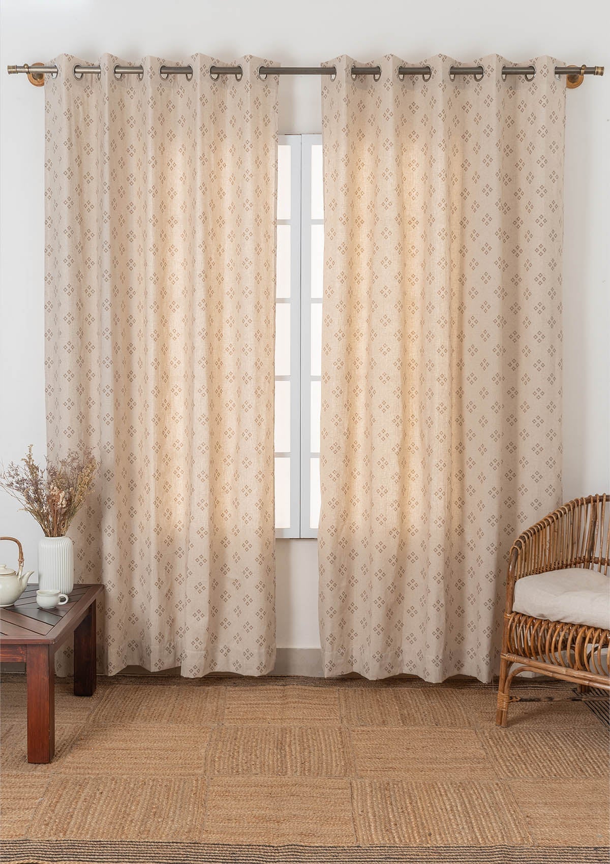 Harvest linen minimal design fabric for living room - Room darkening - Brown