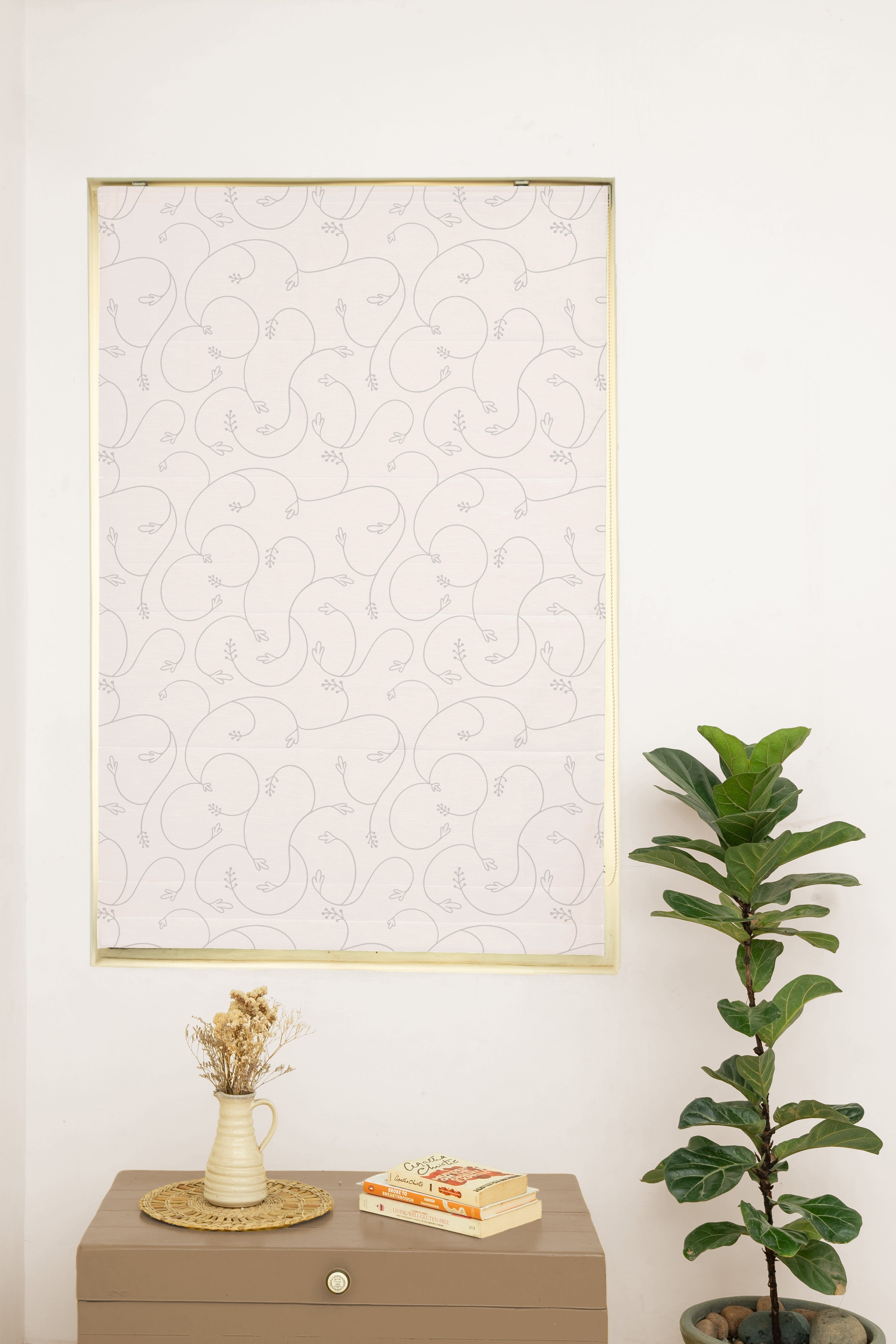 Ivy Vines White Embroid 100% Cotton Sheer Printed Customizable blind for livingroom & Bedrooms-Light Filtering