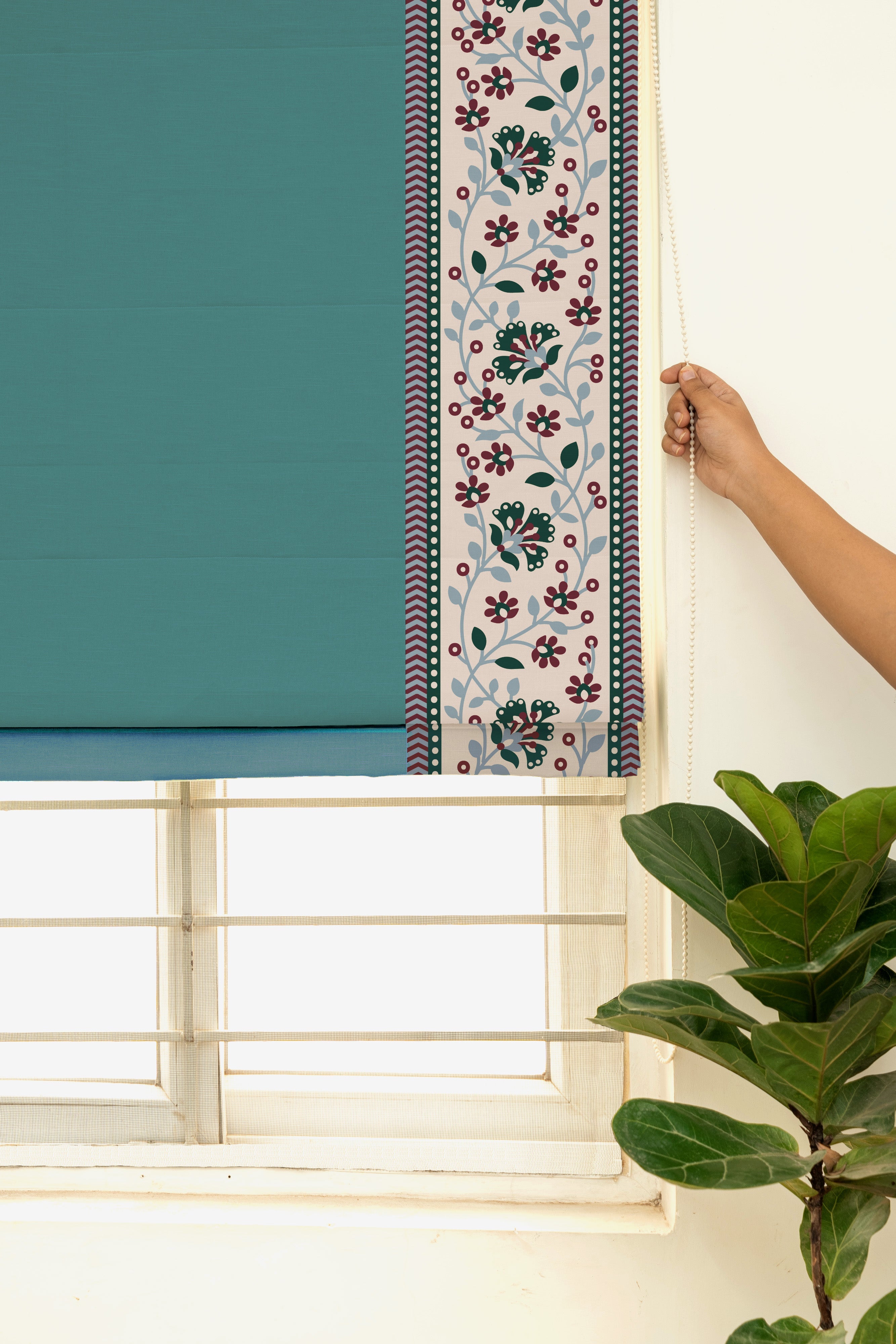 Kadamba Aqua blue 100% Cotton Plain Customizable blind for livingroom & Bedrooms - Room Darkening