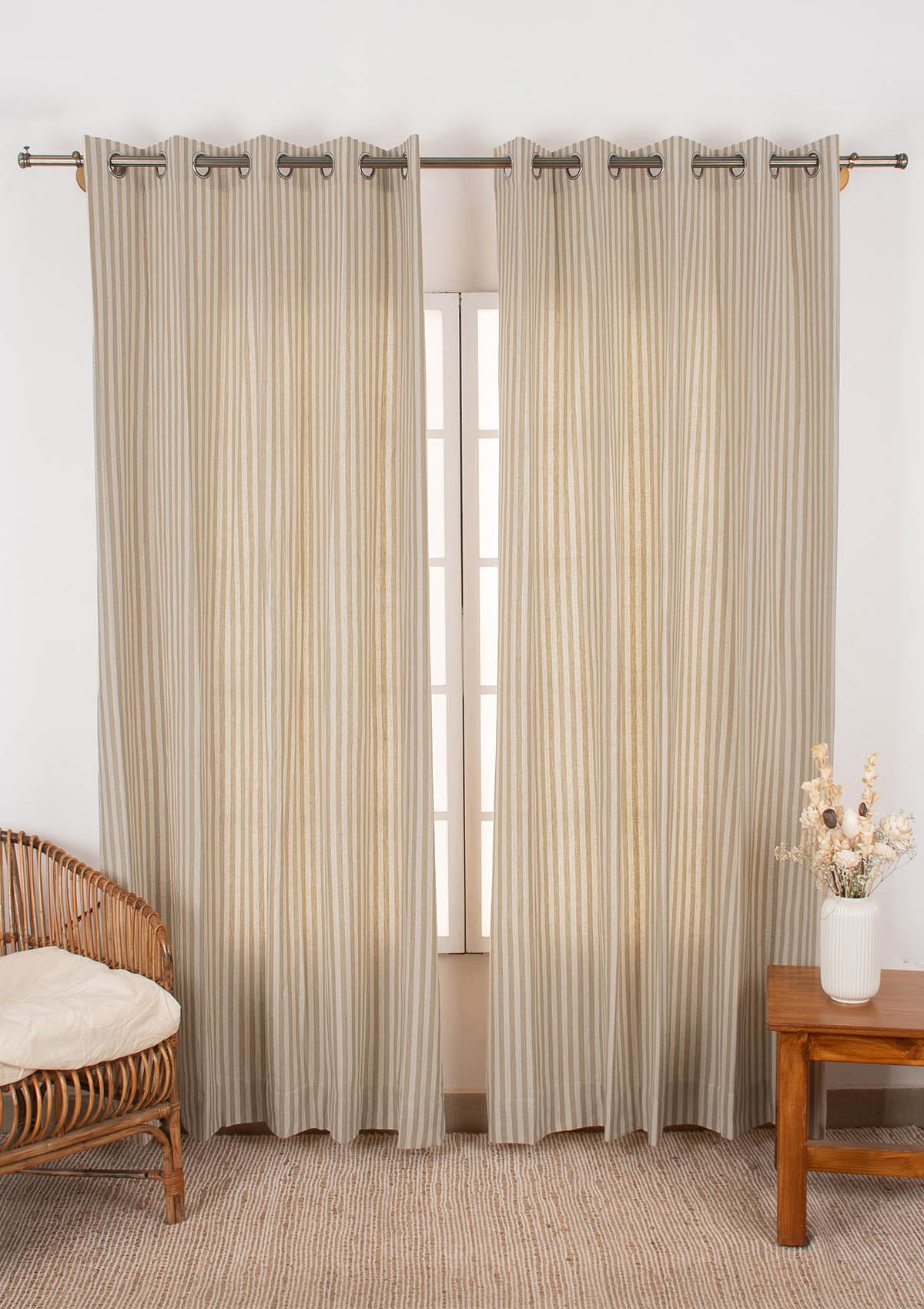 Loom 100% cotton Geometric pattern Fabric - Room darkening - Beige