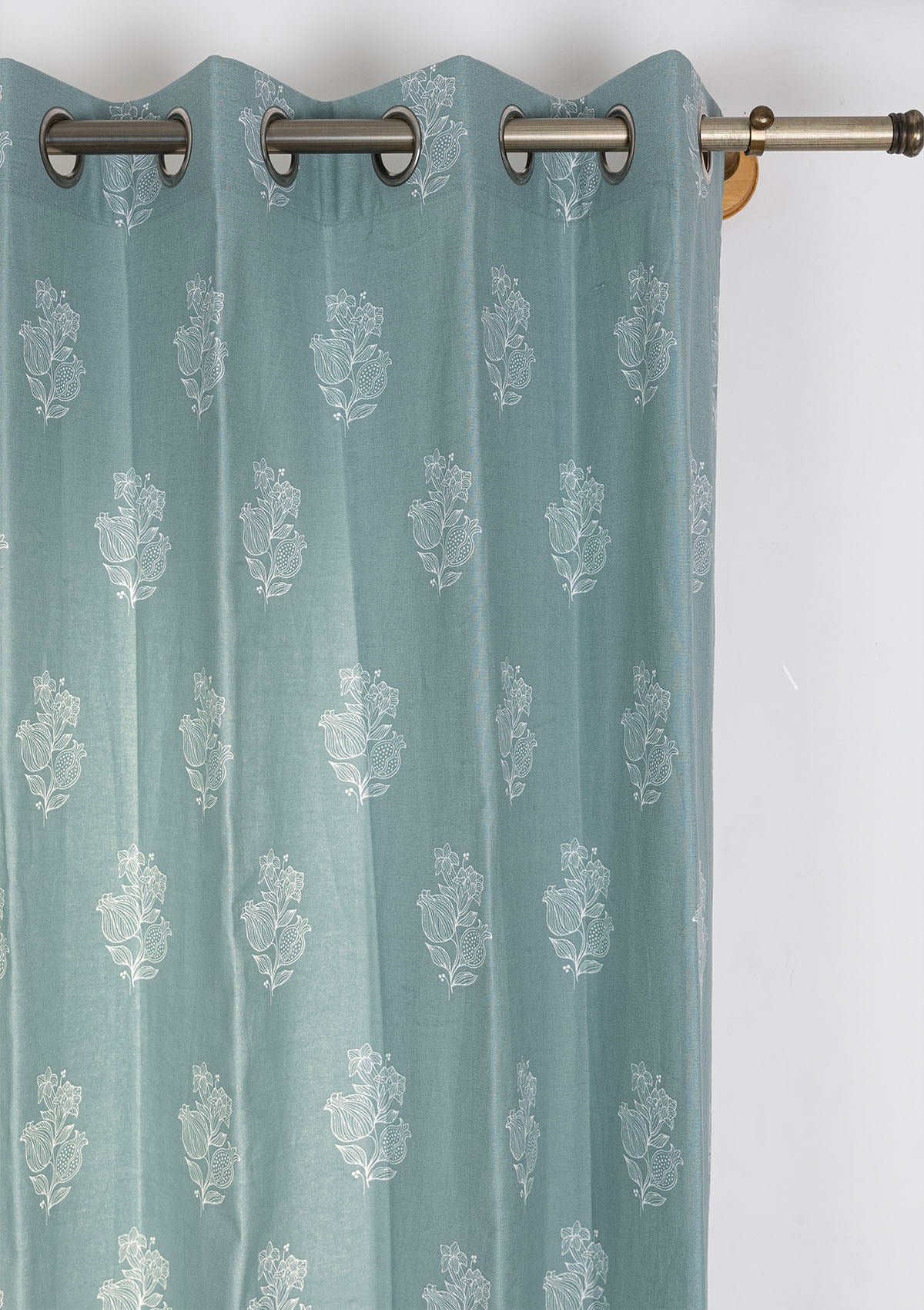 Malabar Marine Teal Floral Printed 100% Cotton Curtain For Bedroom | Light Reduction | Single Piece