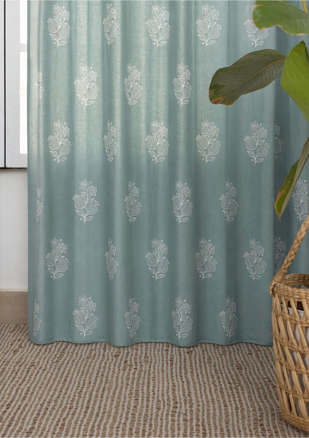 Malabar Marine Teal Floral Printed 100% Cotton Curtain For Bedroom | Light Reduction | Single Piece