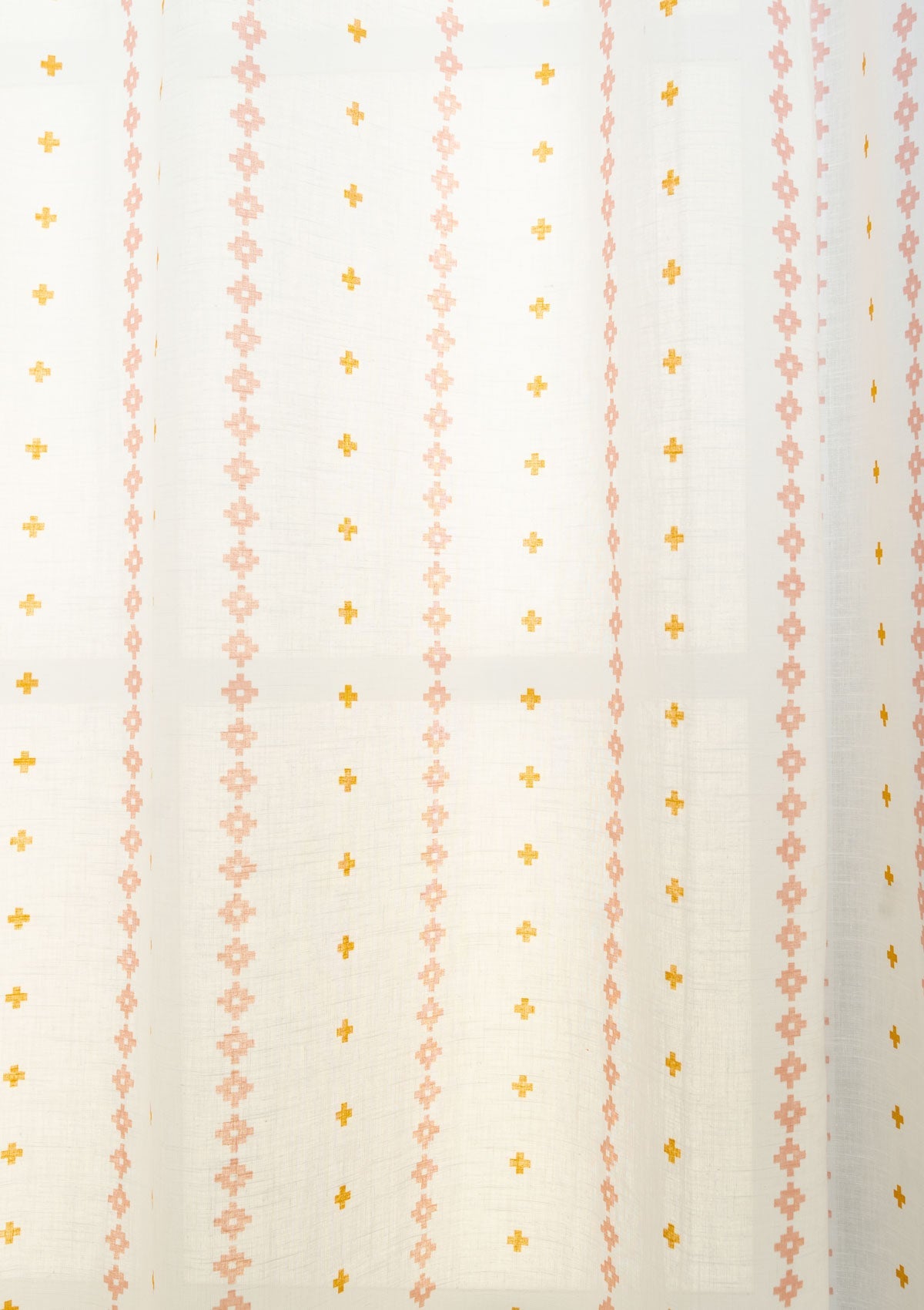 Mallige geometric 100% cotton sheer Fabric for living room - Light filtering - Rust and Mustard