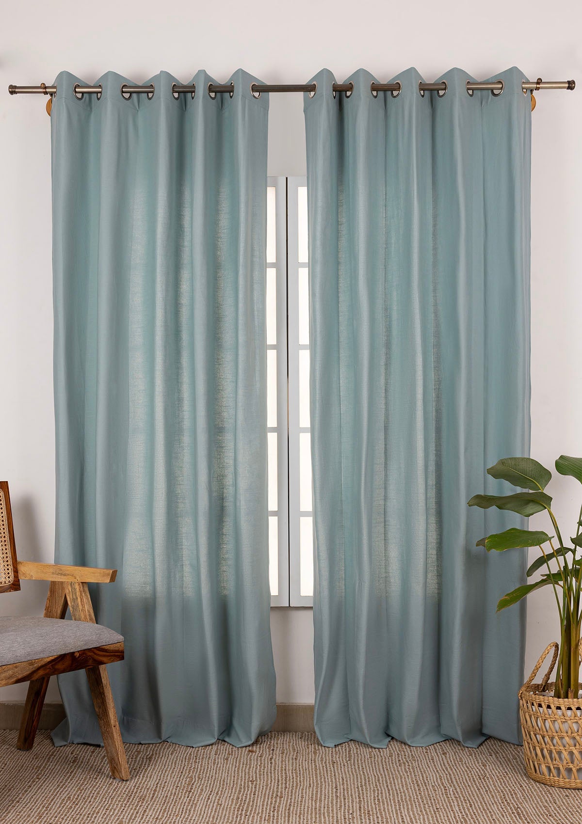 Marine Teal Solid 100% Cotton Curtain For Bedroom | Room Darkening | Single Piece