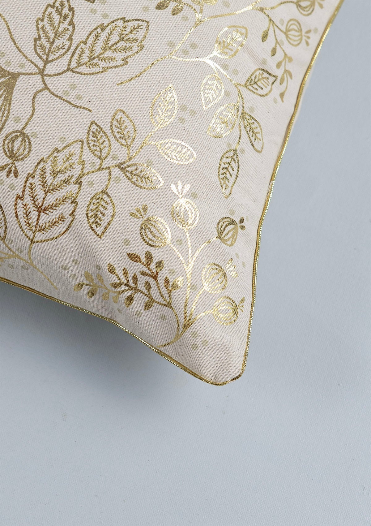Mirra 100% Cotton Gold printed Beige Cushion Cover - 16"